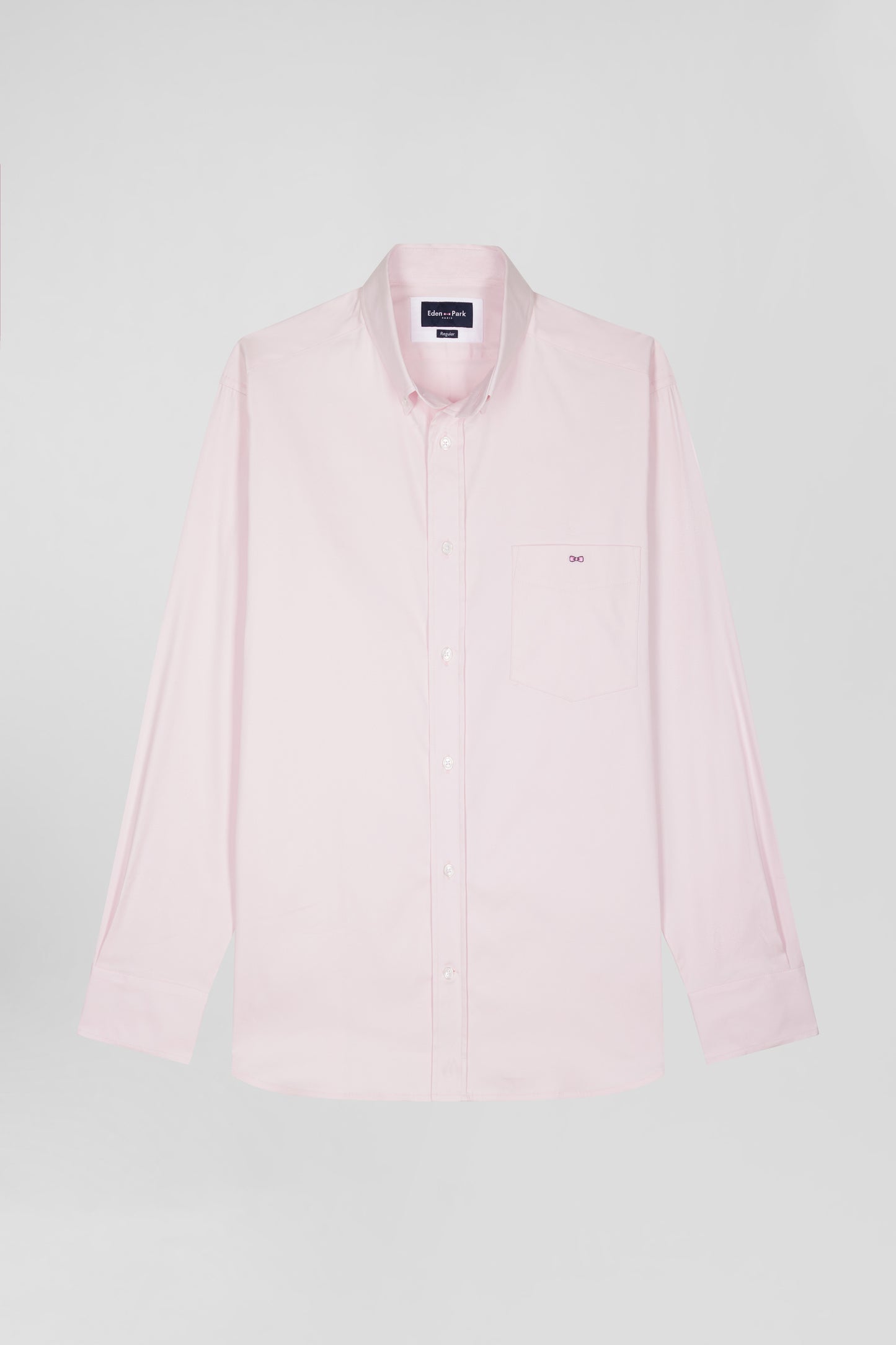 Regular plain pink mixed stretch cotton shirt