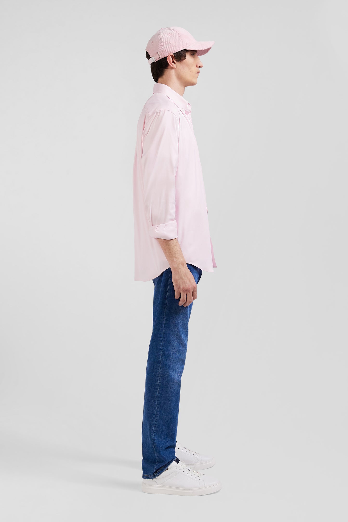 Regular plain pink mixed stretch cotton shirt