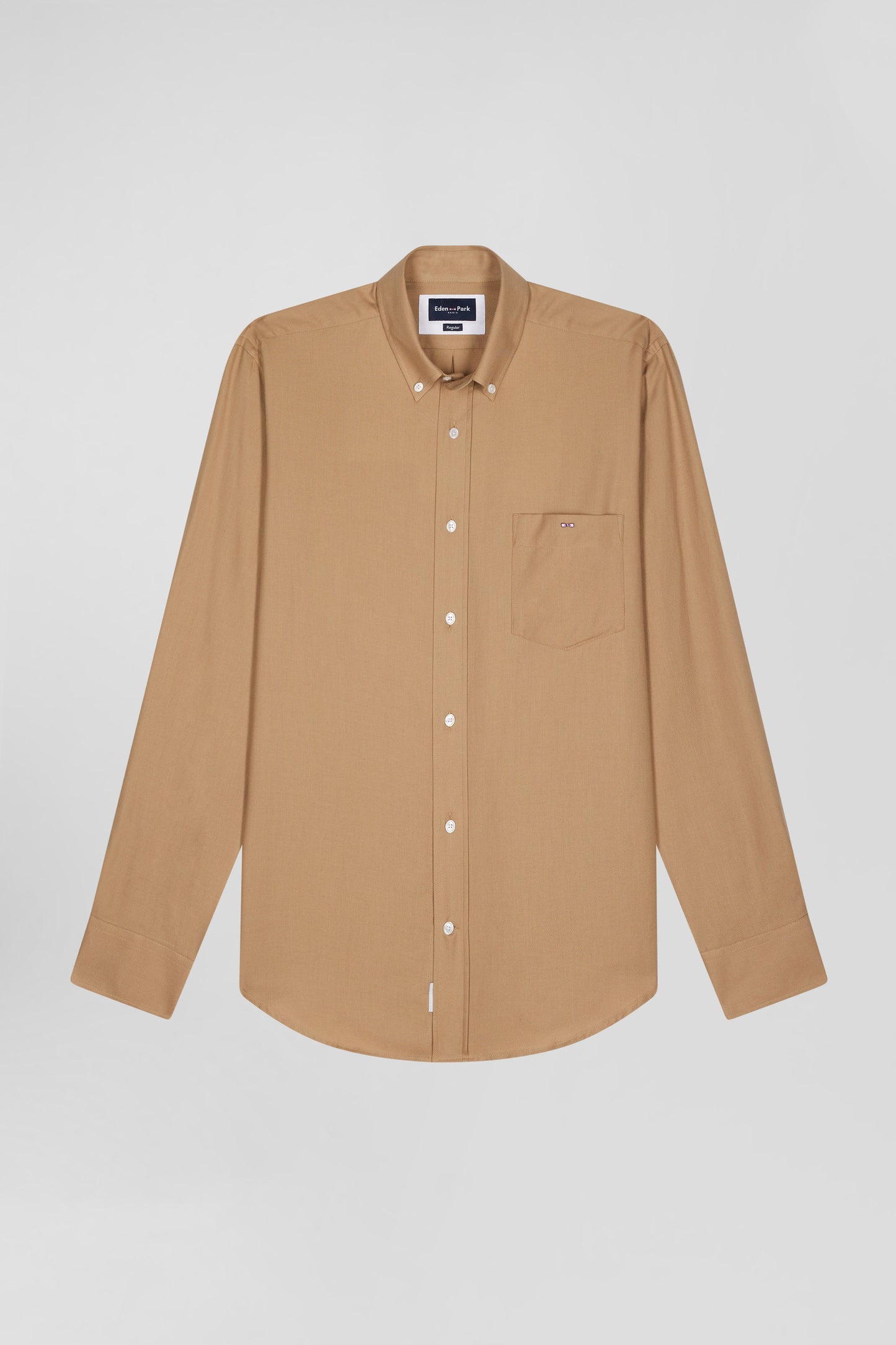 Regular camel cotton and cashmere twill shirt