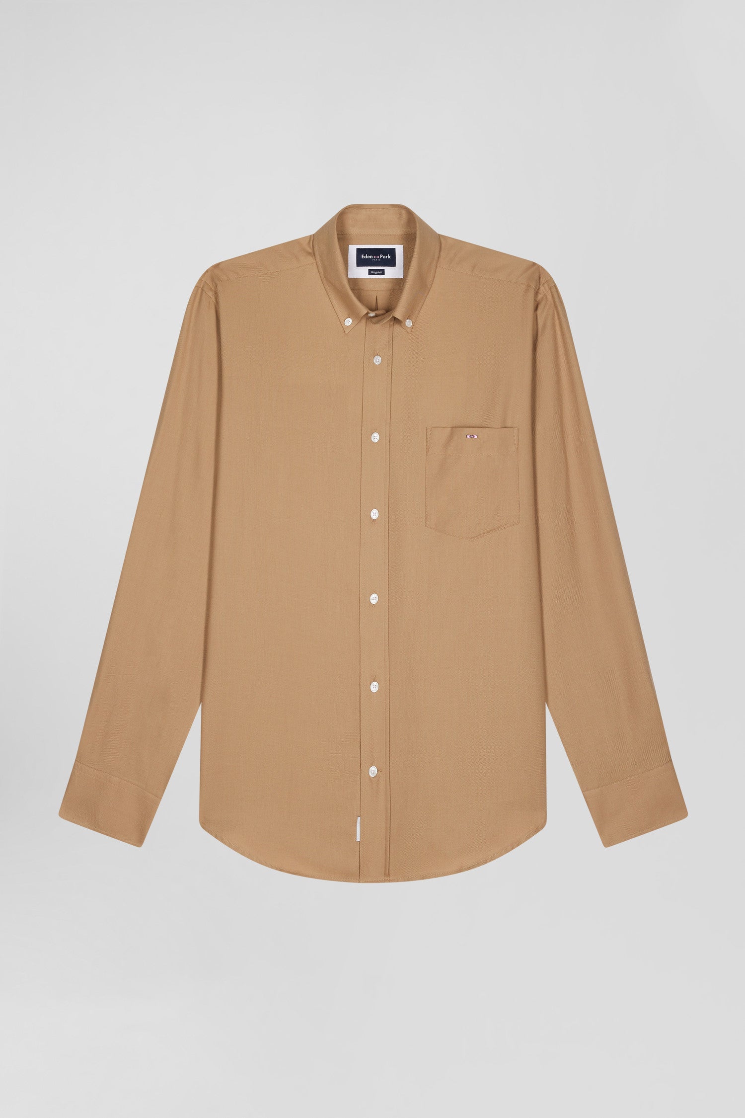 Regular camel cotton and cashmere twill shirt