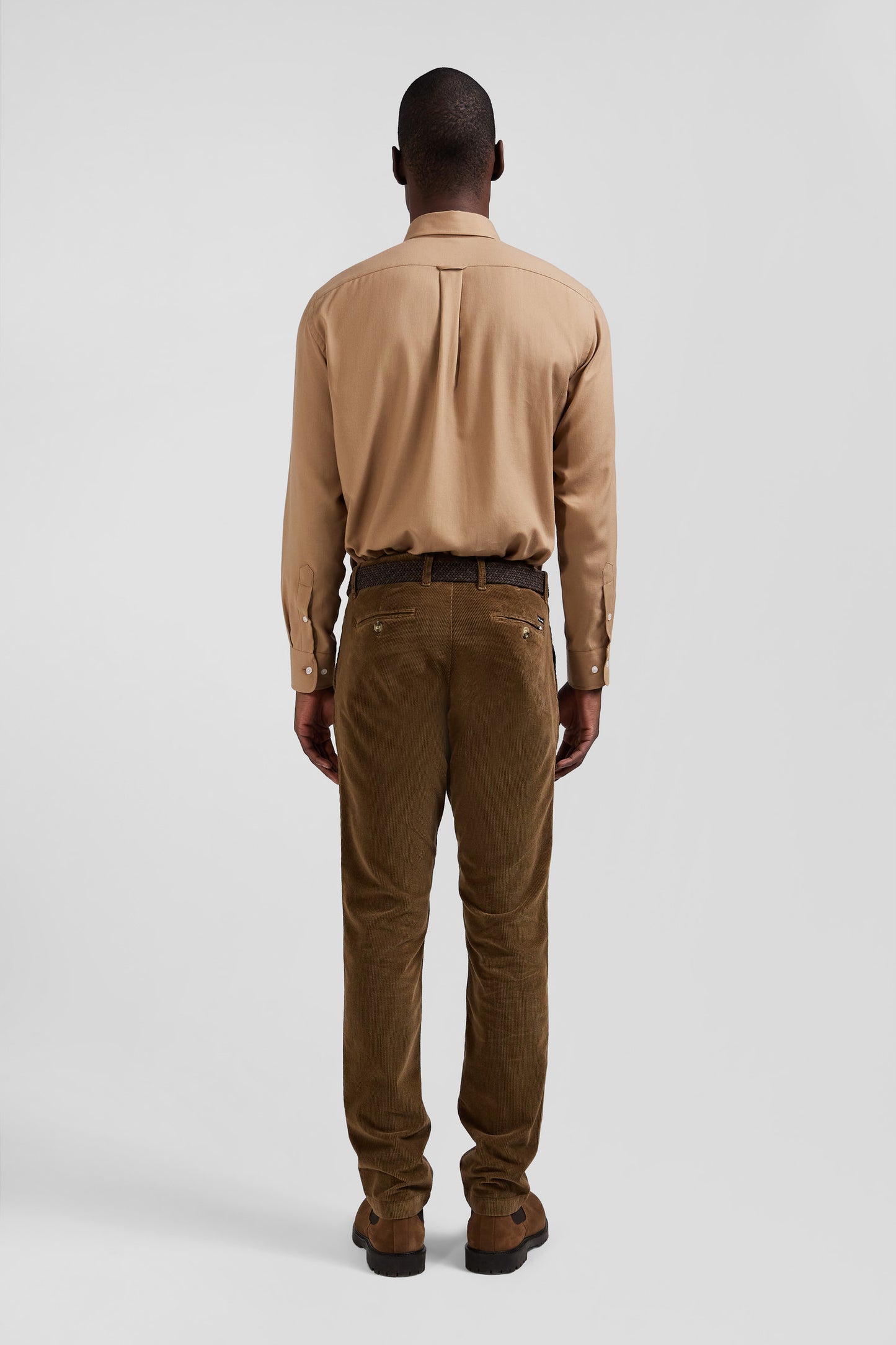 Regular camel cotton and cashmere twill shirt