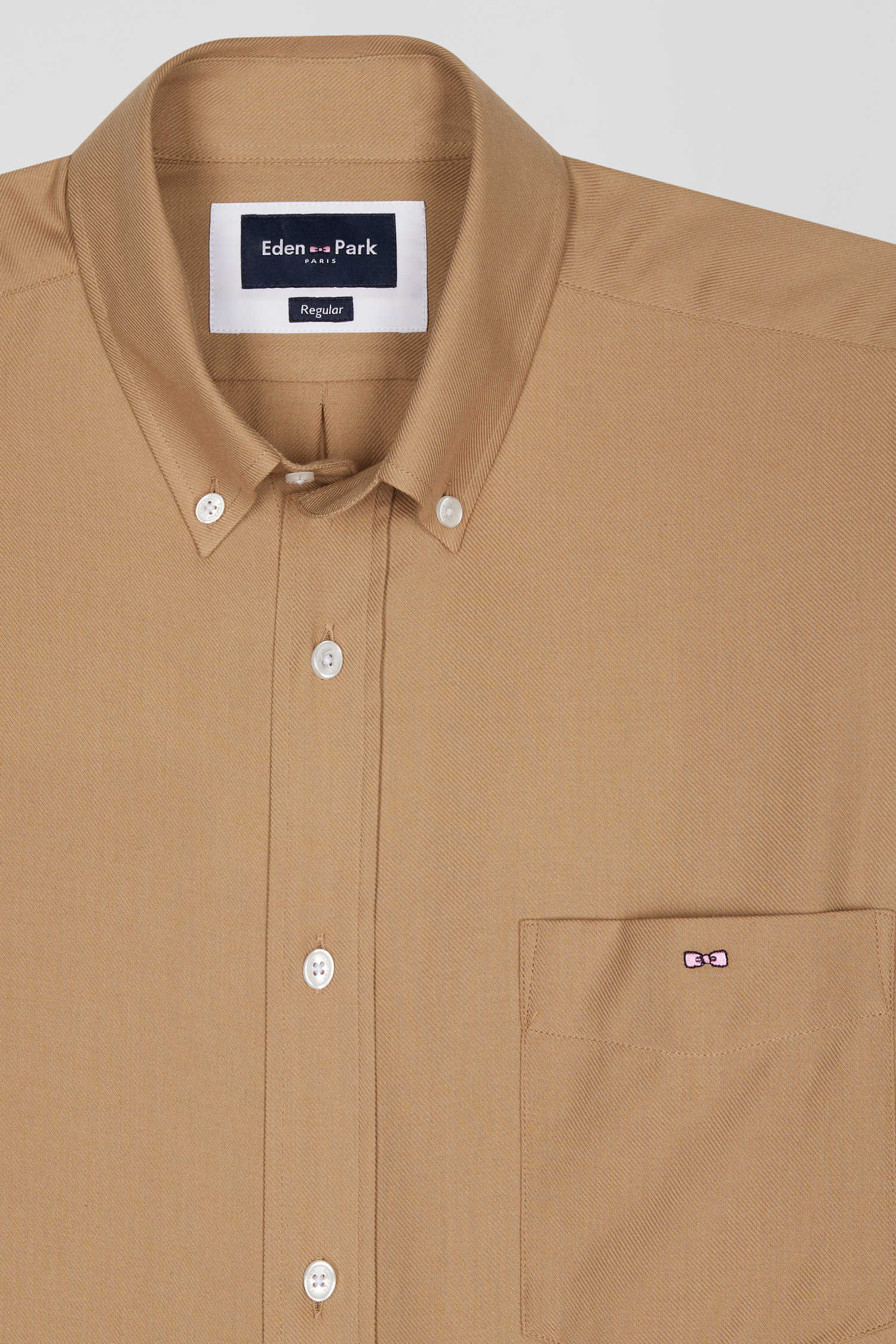 Regular camel cotton and cashmere twill shirt