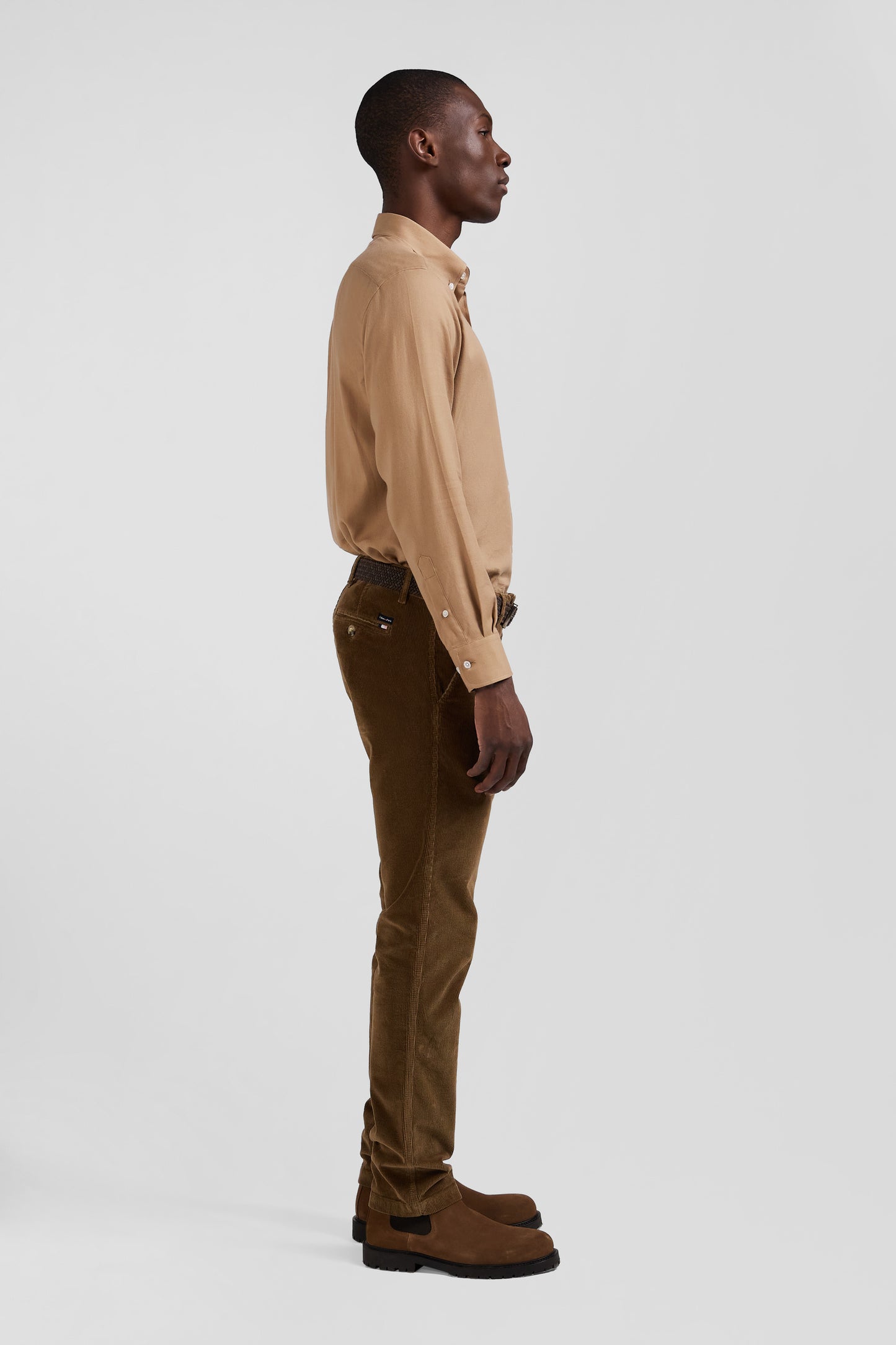 Regular camel cotton and cashmere twill shirt