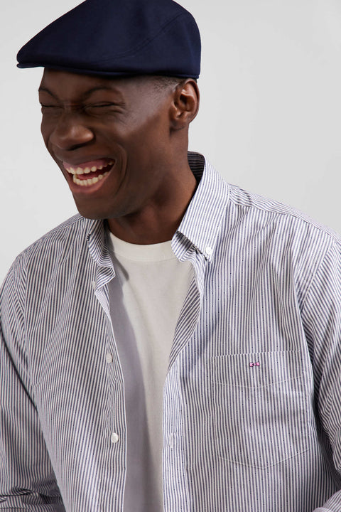 Regular indigo striped cotton jacquard shirt - Image 3