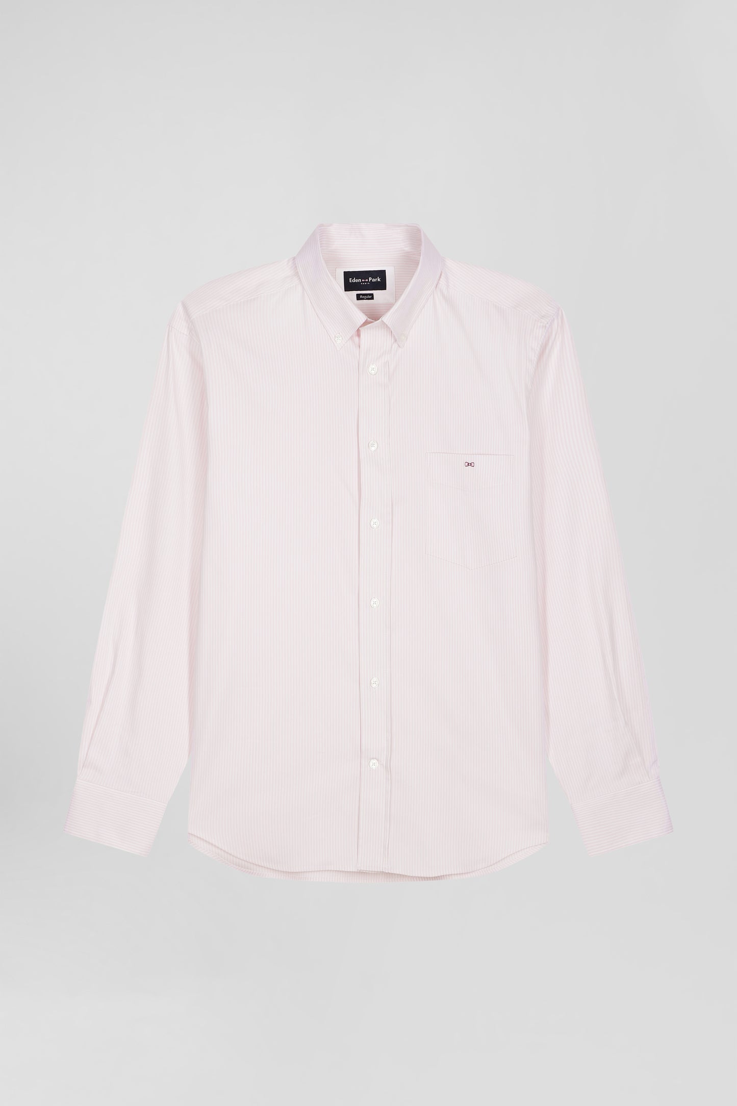 Chemise en popeline de coton rose à rayures bâton coupe Regular