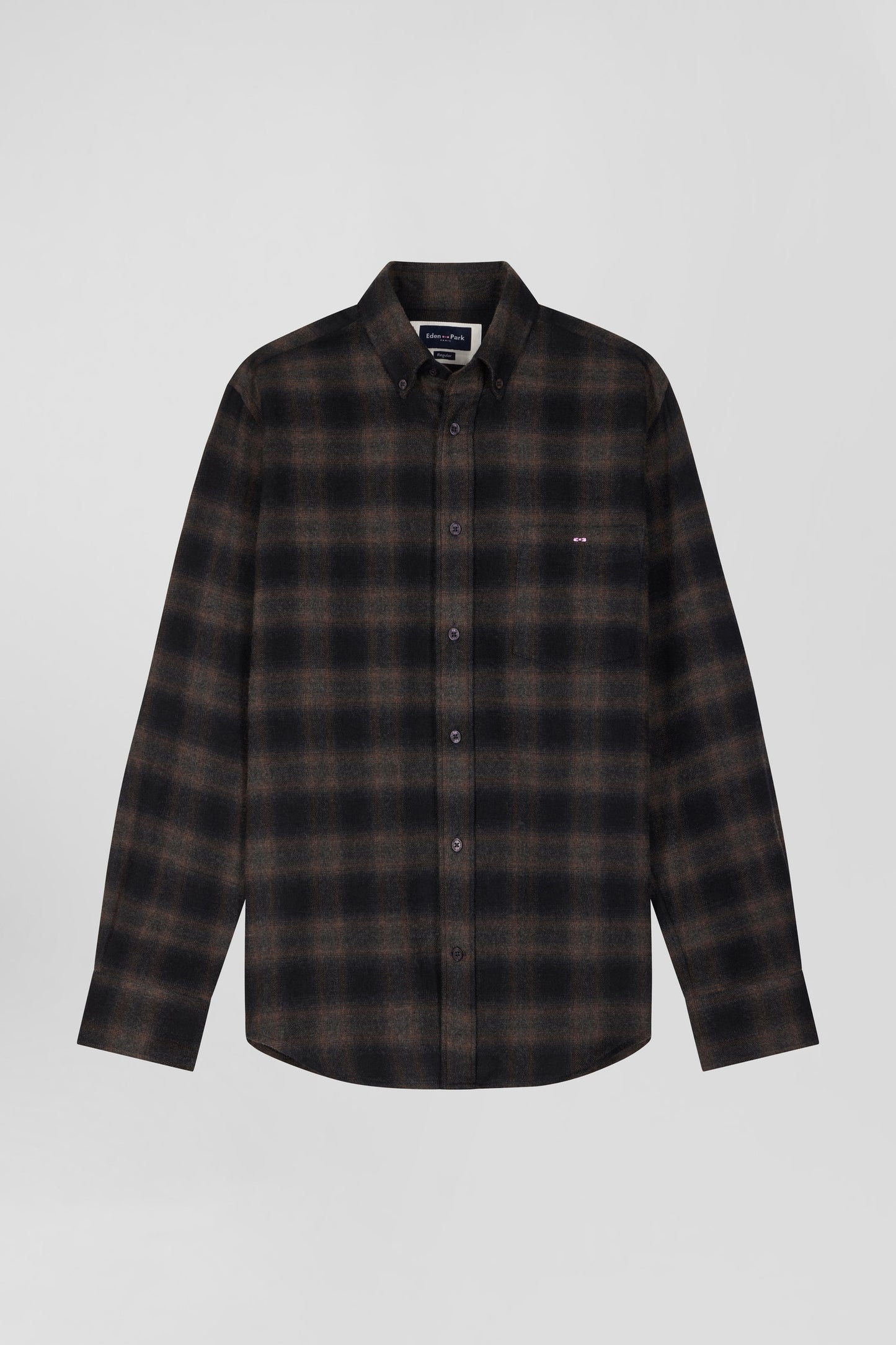 Chemise à carreaux en flanelle de coton noire coupe Regular