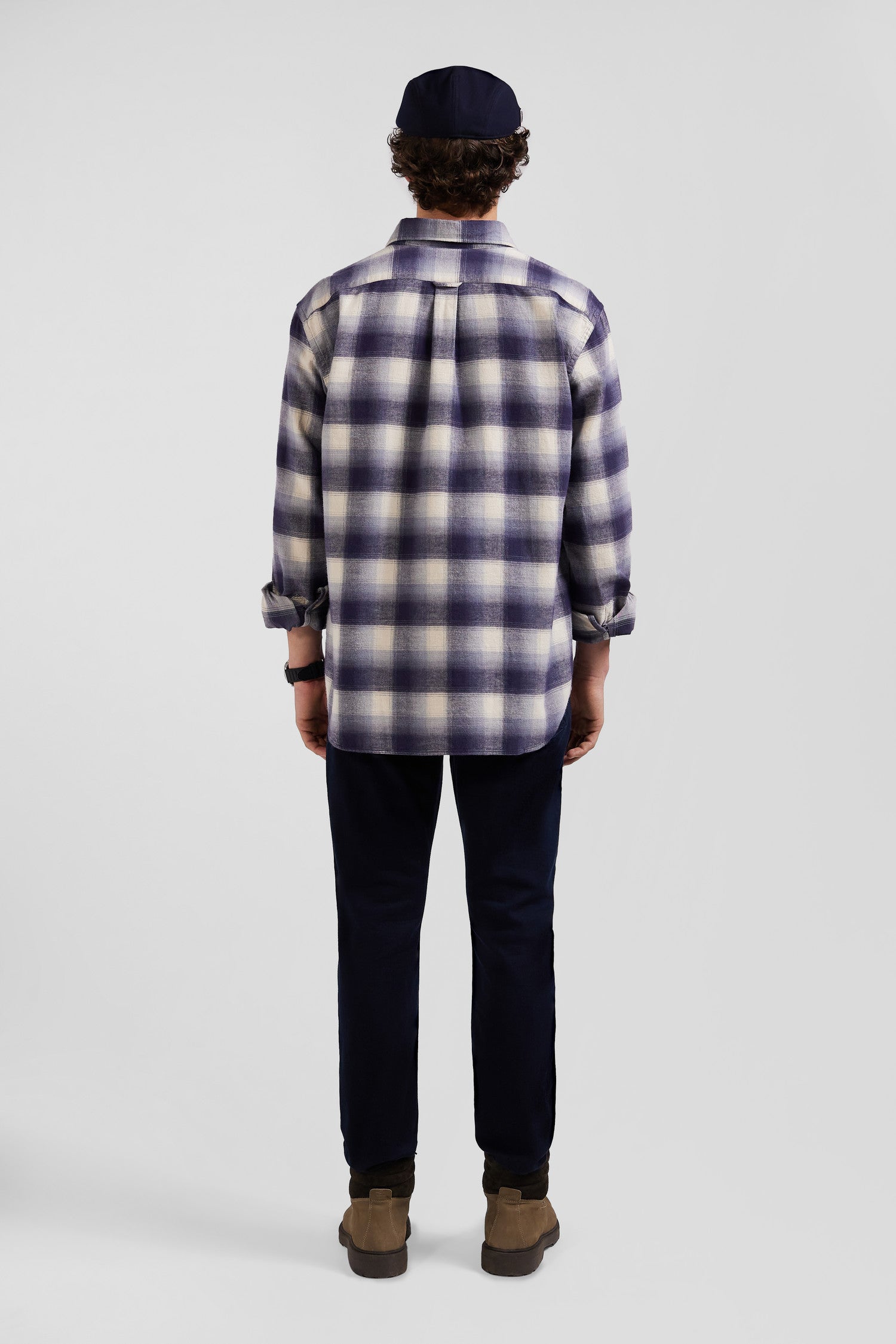 Regular indigo checked cotton shirt