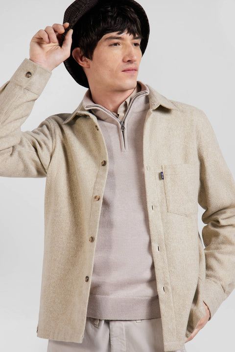 Beige mixed cotton shirt - Image 3