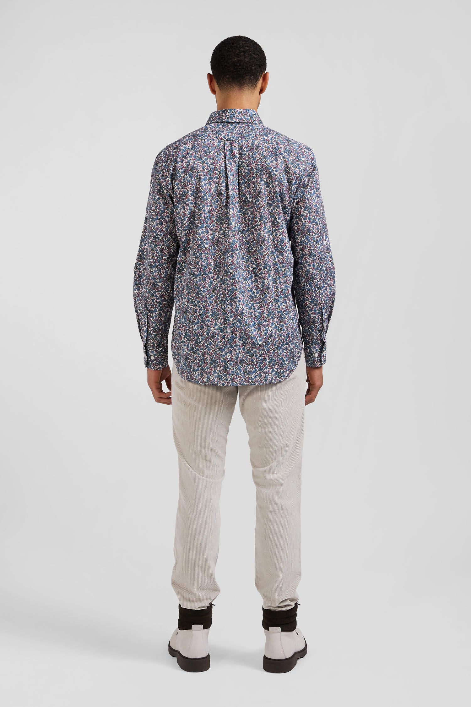 Chemise en popeline de coton bleue à imprimé floral coupe Regular