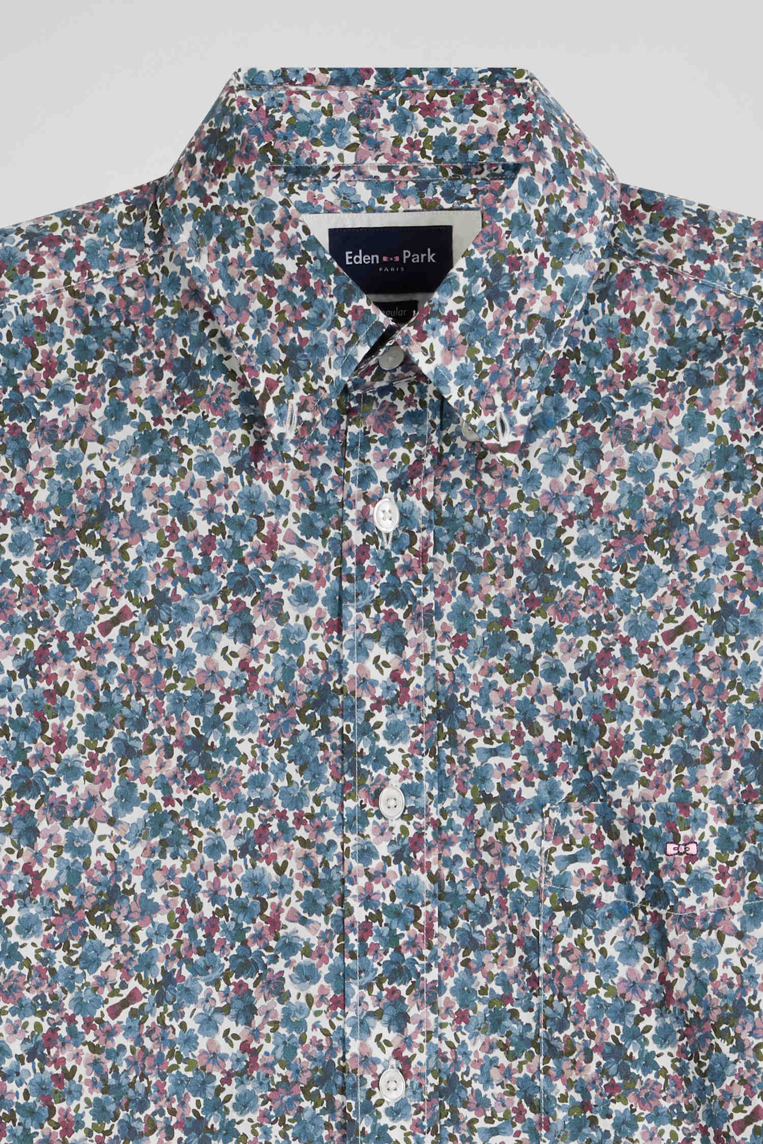 Chemise en popeline de coton bleue à imprimé floral coupe Regular