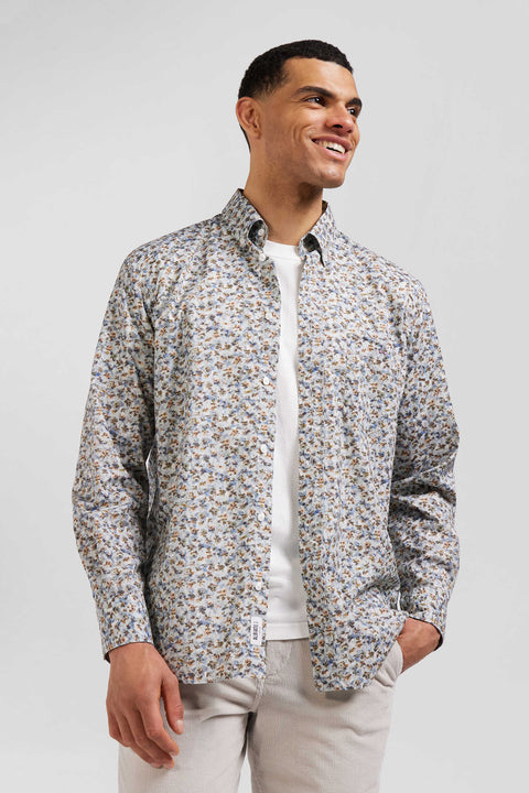 Chemise en coton à microimprimé vert coupe Regular - Image 3