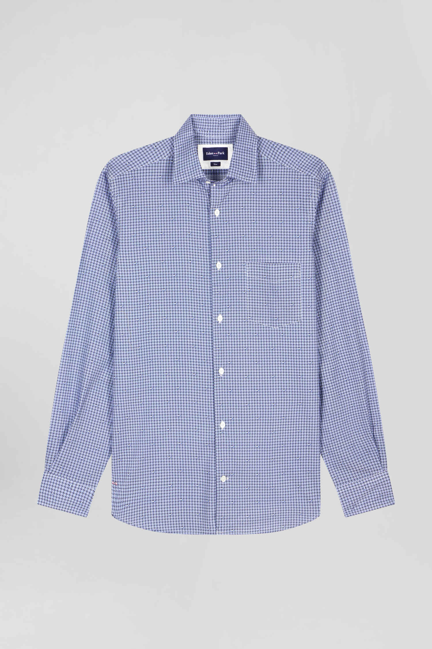 Slim blue graphic print cotton poplin shirt