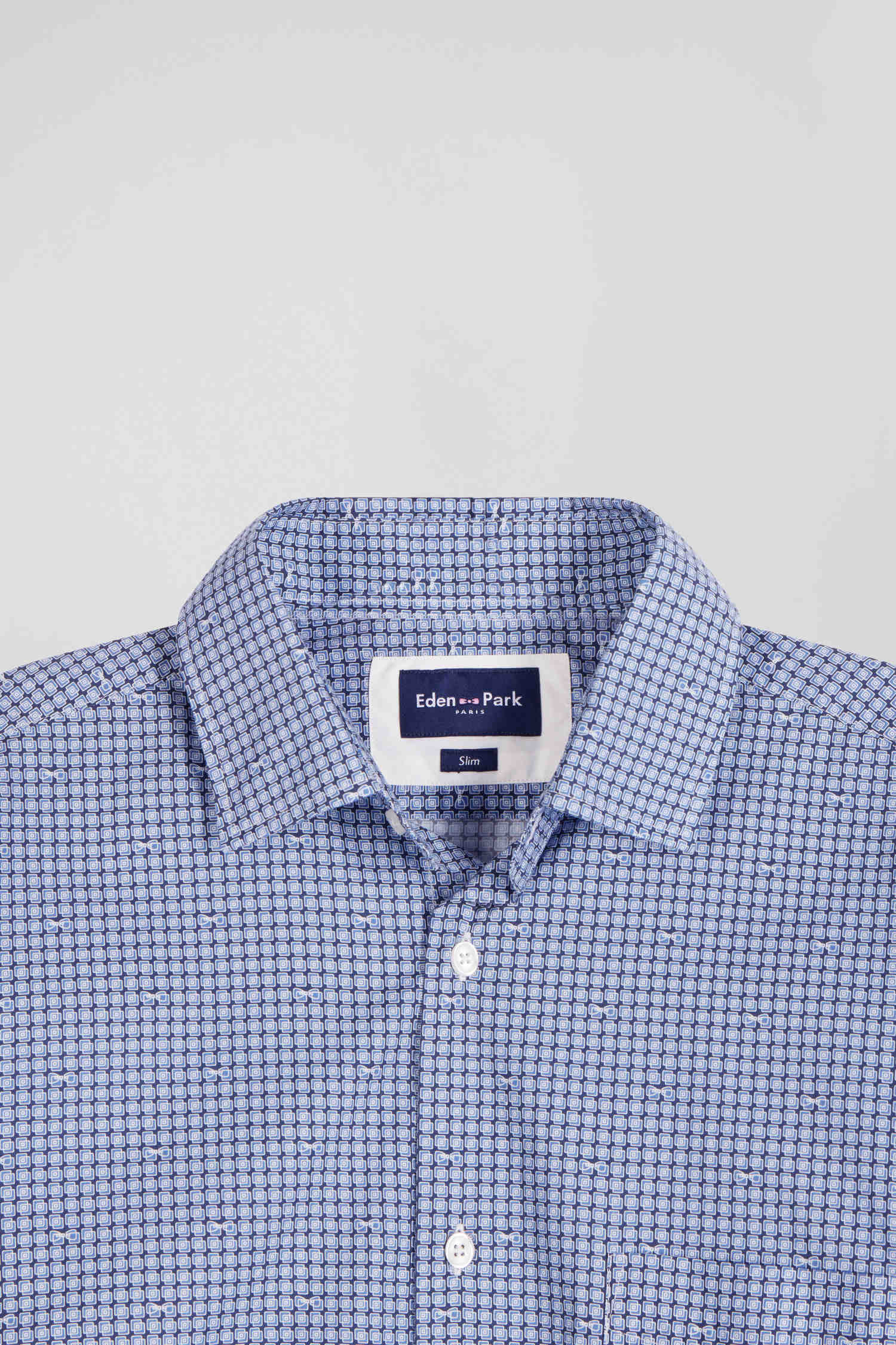 Slim blue graphic print cotton poplin shirt