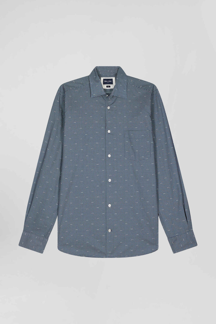 Chemise à micro-motifs en coton bleu marine coupe Slim