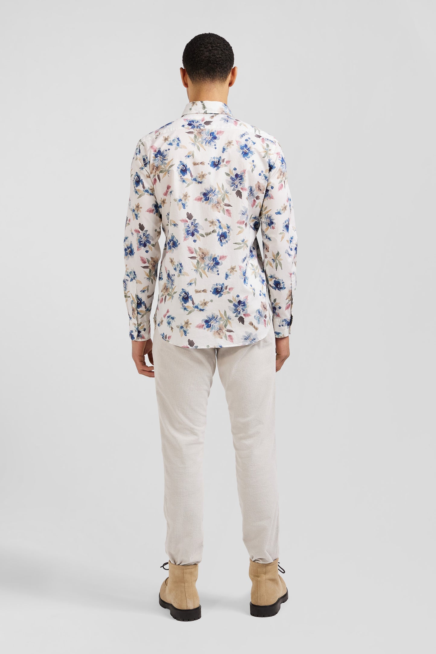 Chemise en coton à imprimé floral écru coupe Slim