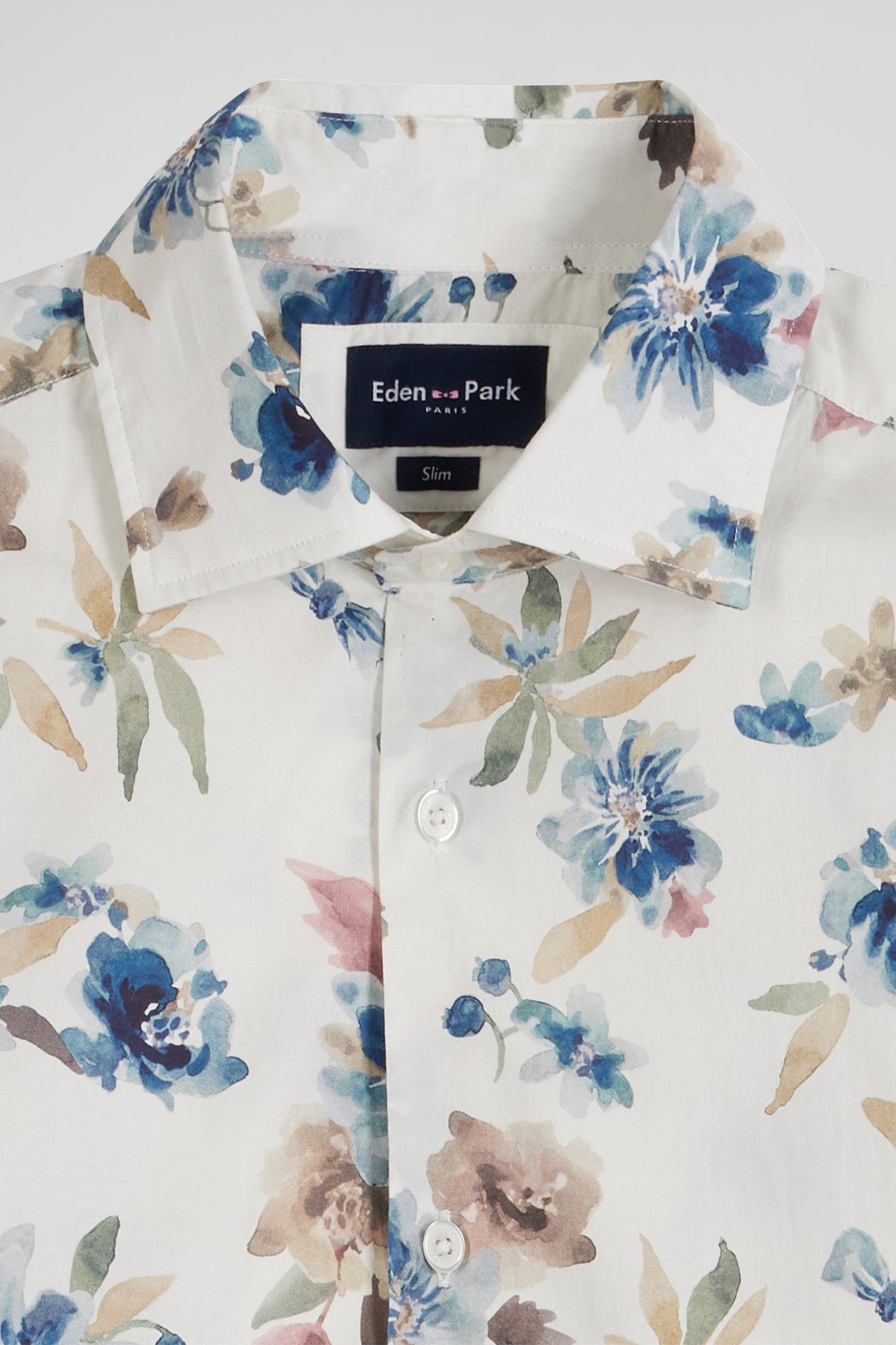 Chemise en coton à imprimé floral écru coupe Slim