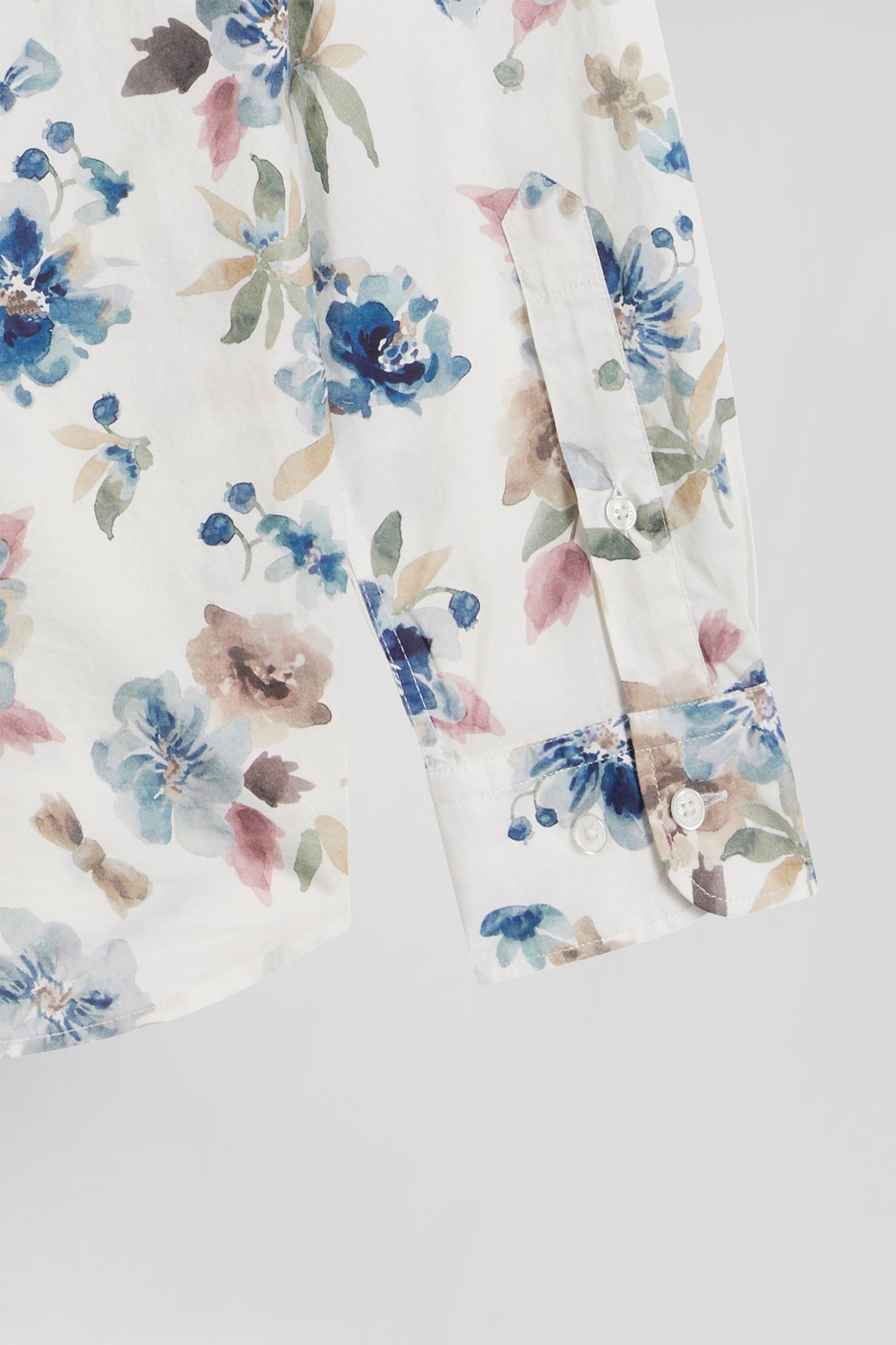 Chemise en coton à imprimé floral écru coupe Slim