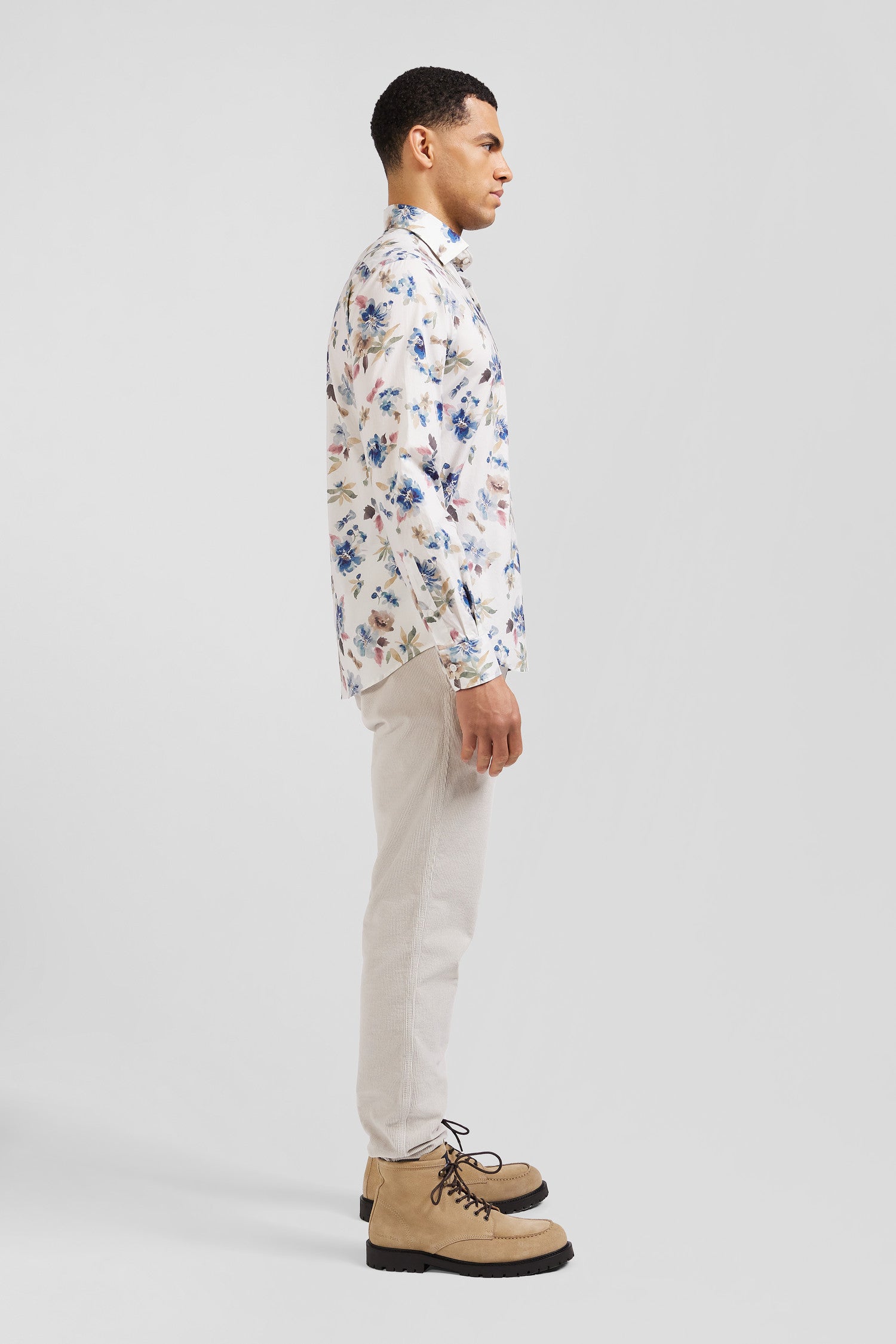 Chemise en coton à imprimé floral écru coupe Slim