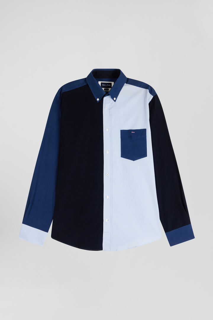 Chemise tricolore en coton bleu marine coupe Regular