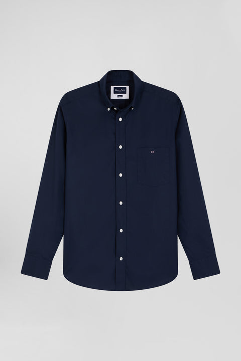 Chemise en popeline de coton bleu marine coupe Regular - Image 1