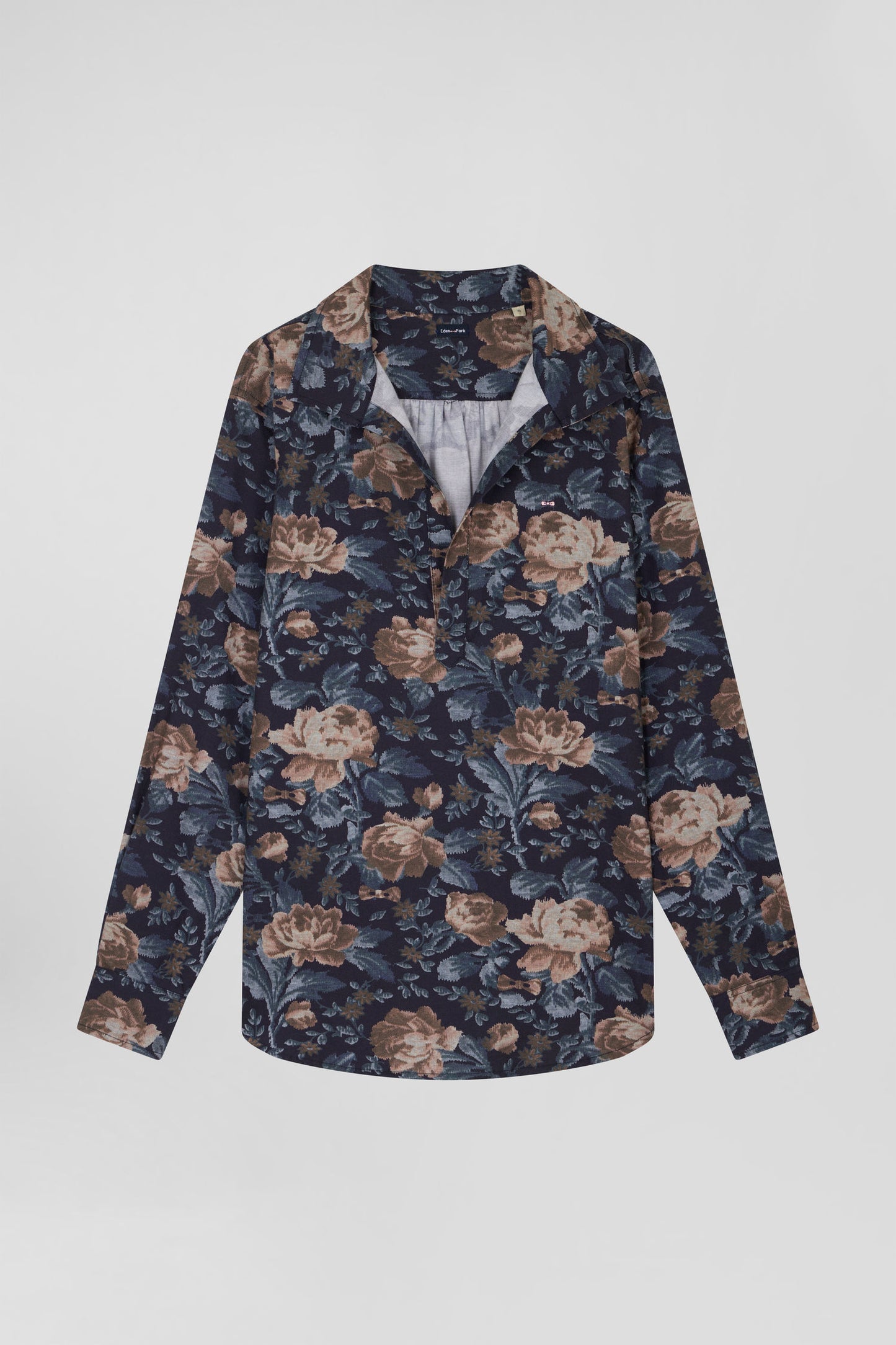 Chemise en flanelle de coton bleu marine imprimé floral coupe Relaxed