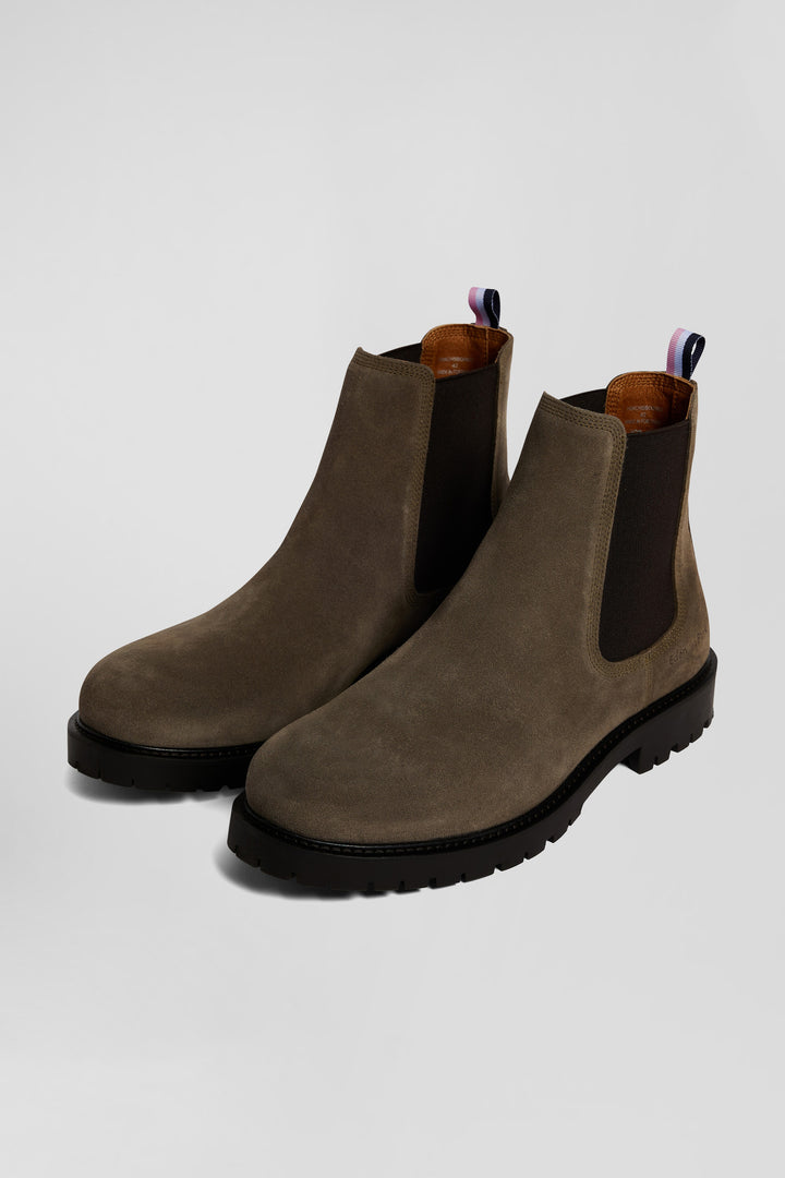 Chelsea boots en cuir grises à semelle crantée