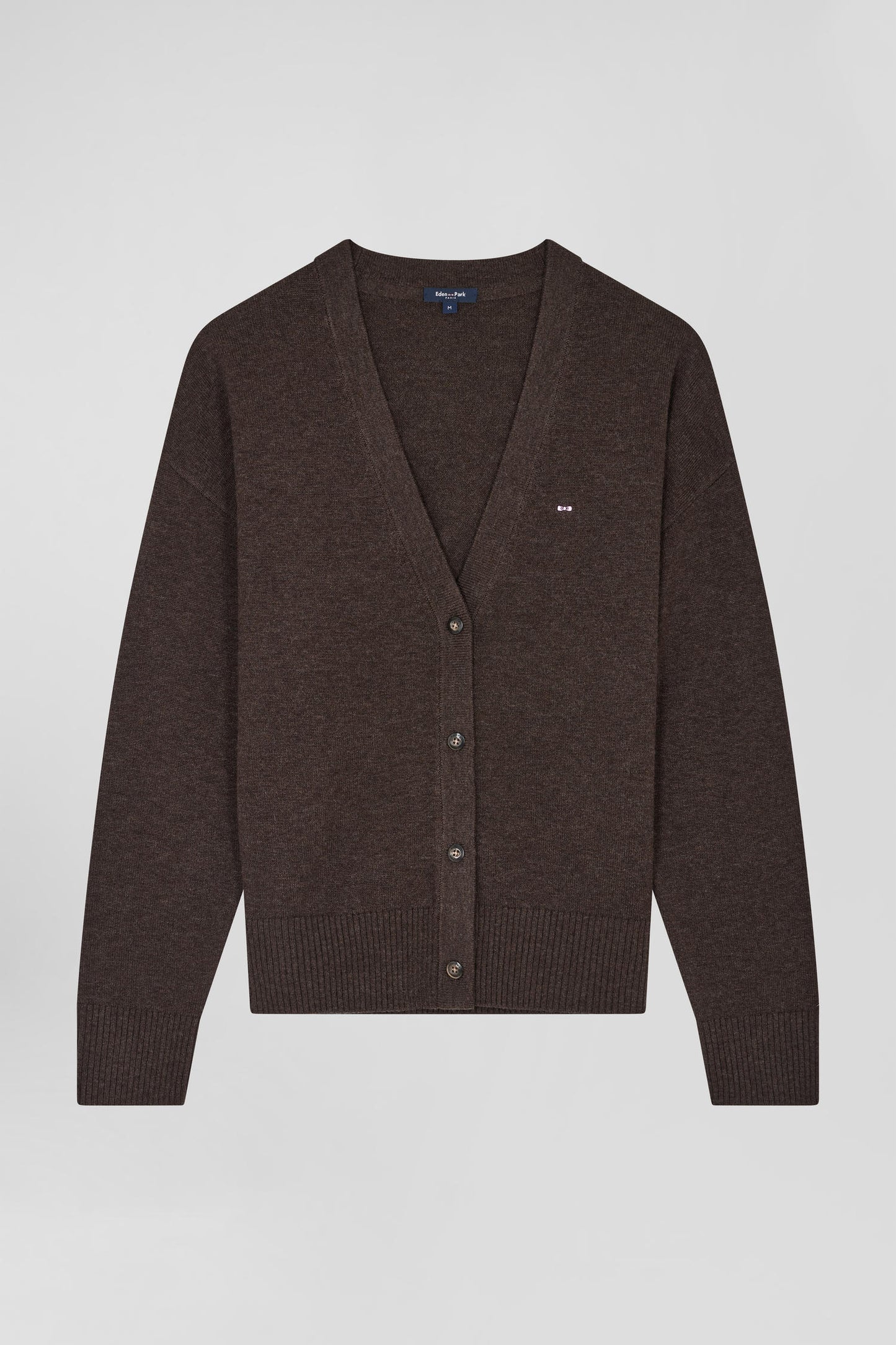 Cardigan en laine et coton marron coupe Relaxed