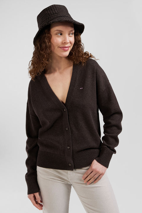 Cardigan en laine et coton marron coupe Relaxed - Image 3