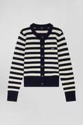 Regular navy blue and cashmere sailor striped cardigan