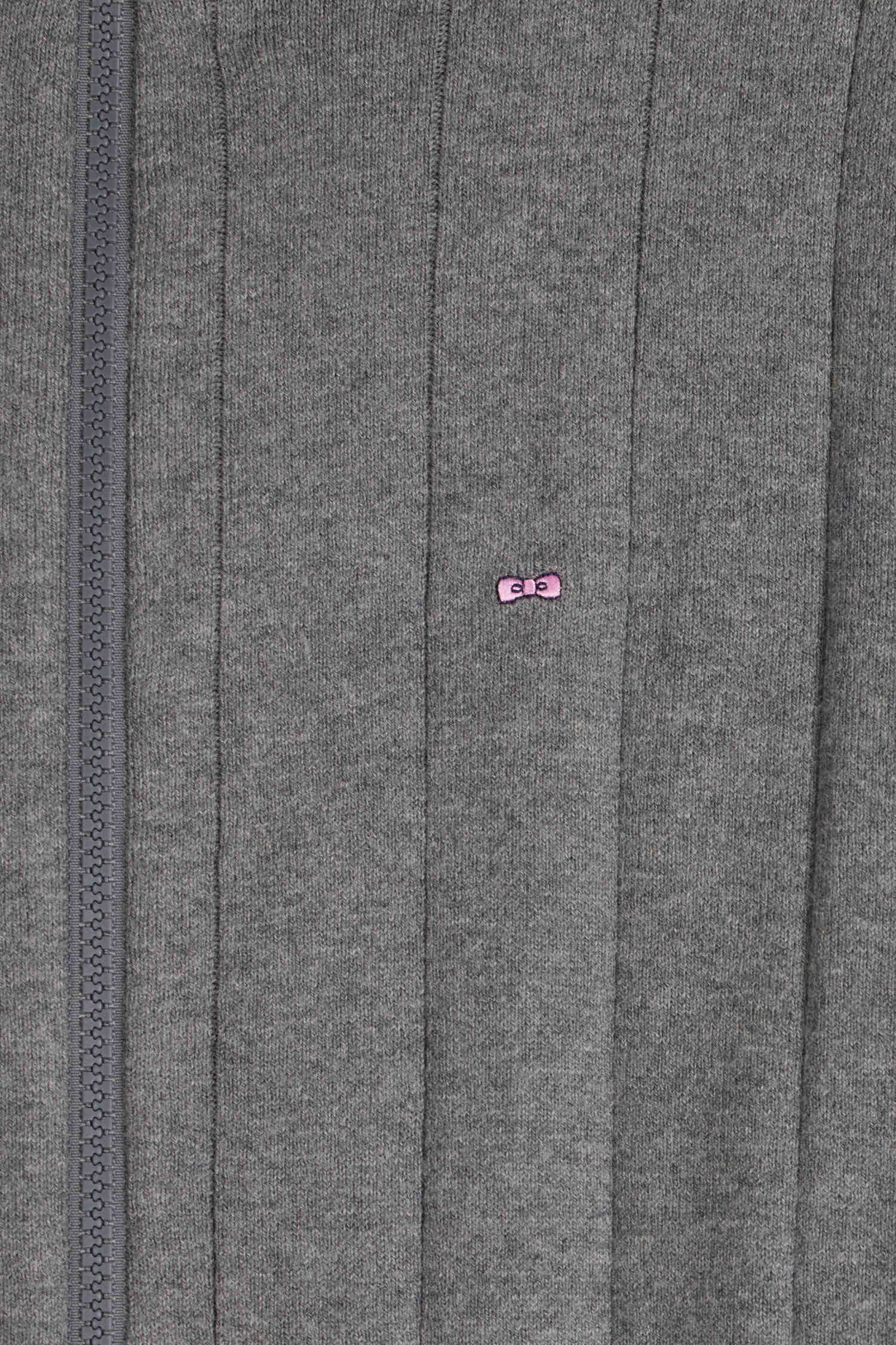 Cardigan zippé en coton et cachemire gris coupe Regular rayures verticales