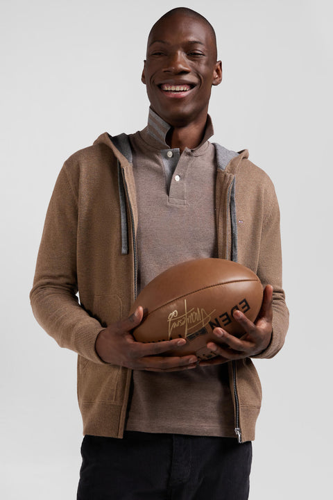 Sweatshirt zippé en maille laine et coton marron coupe Regular - Image 1