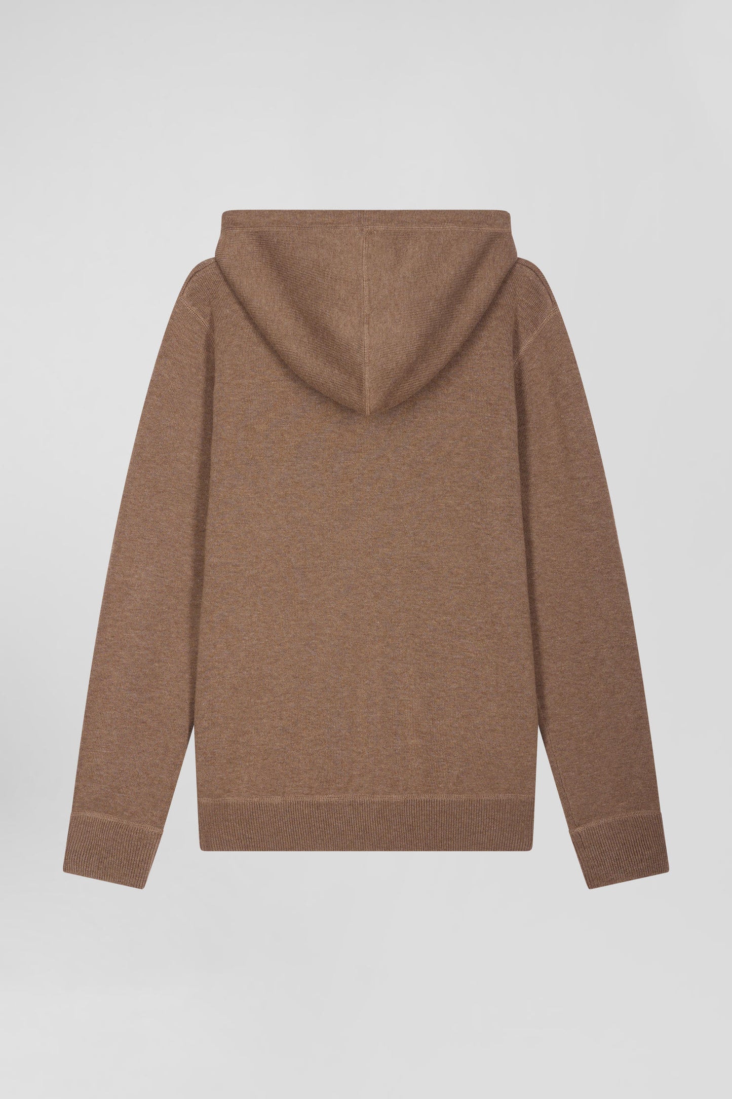 Sweatshirt zippé en maille laine et coton marron coupe Regular