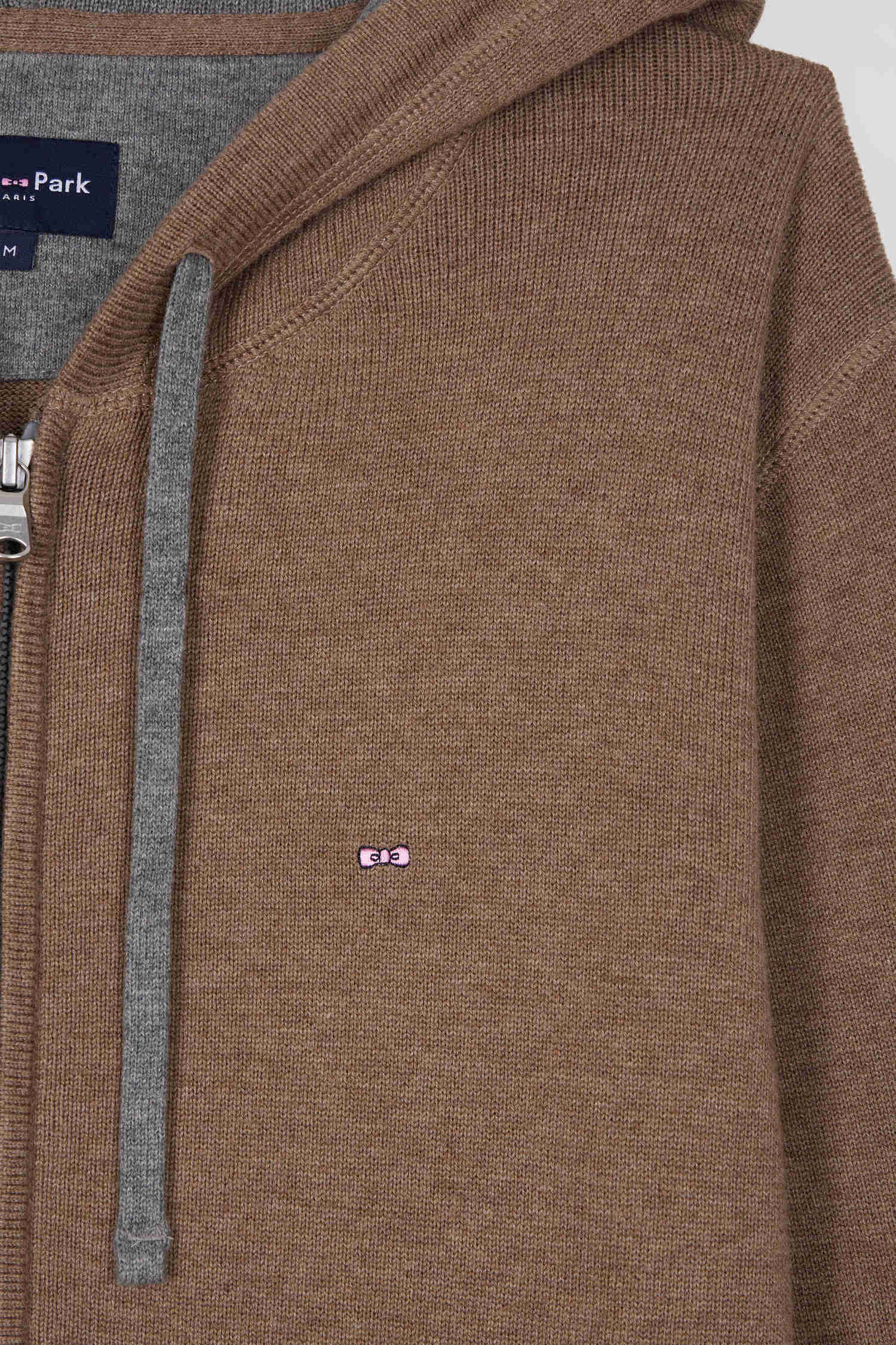 Sweatshirt zippé en maille laine et coton marron coupe Regular