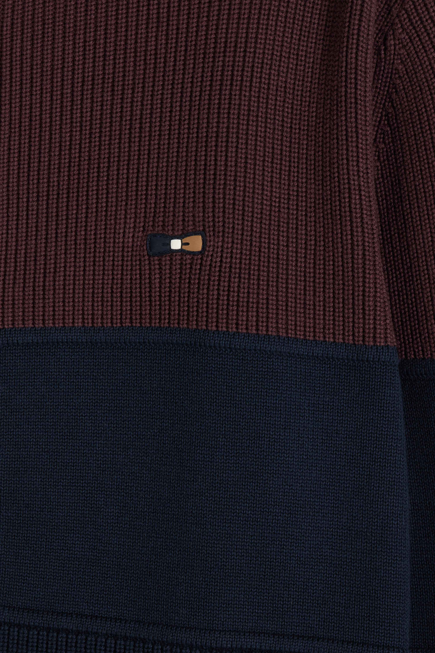 Cardigan zippé à col montant marine et bordeaux en coton