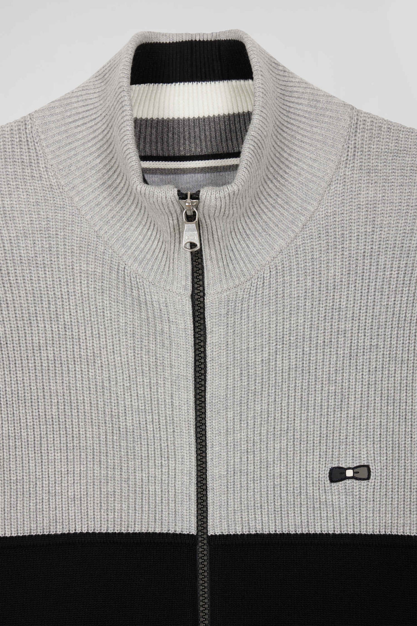 Cardigan zippé à col montant marine et gris en coton