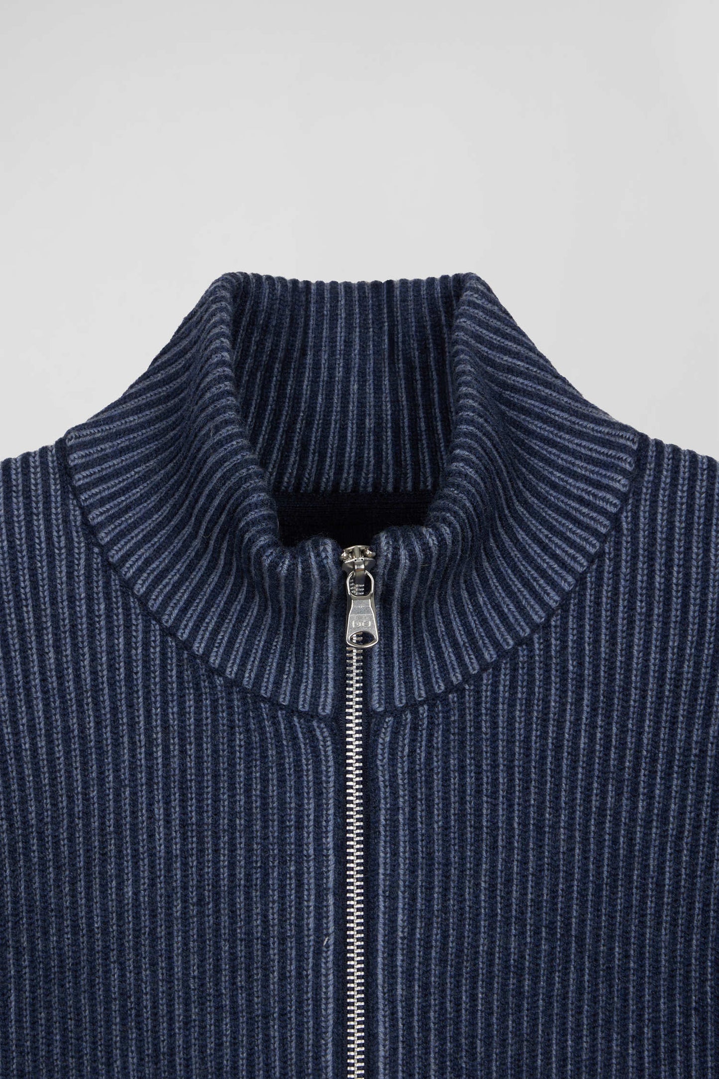 Cardigan zippé en laine et coton bleu marine coupe Regular