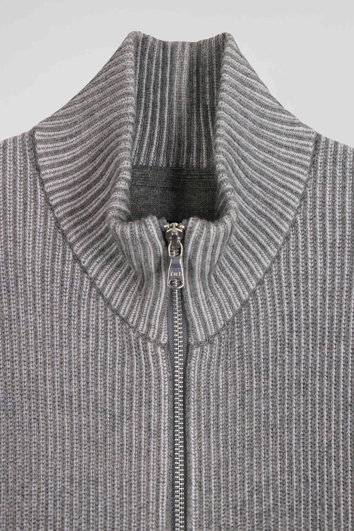 Regular grey wool and cotton zipped cardigan