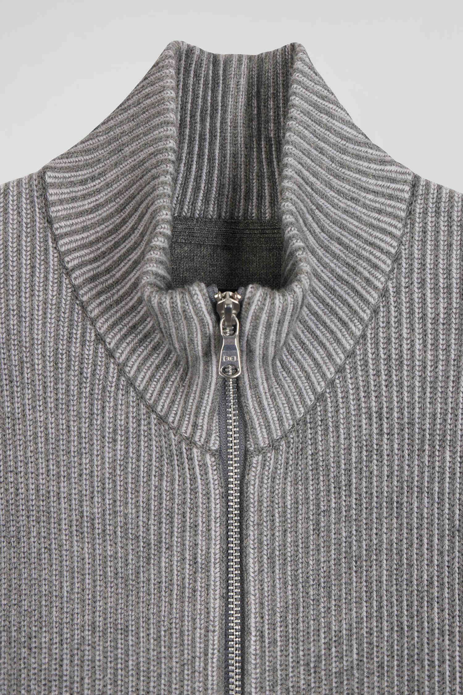 Regular grey wool and cotton zipped cardigan