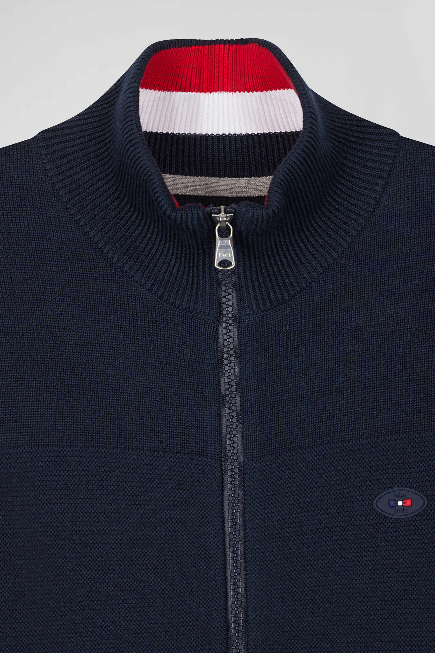 Cardigan zippé XV de France en coton bleu marine coupe Regular détails tricolores