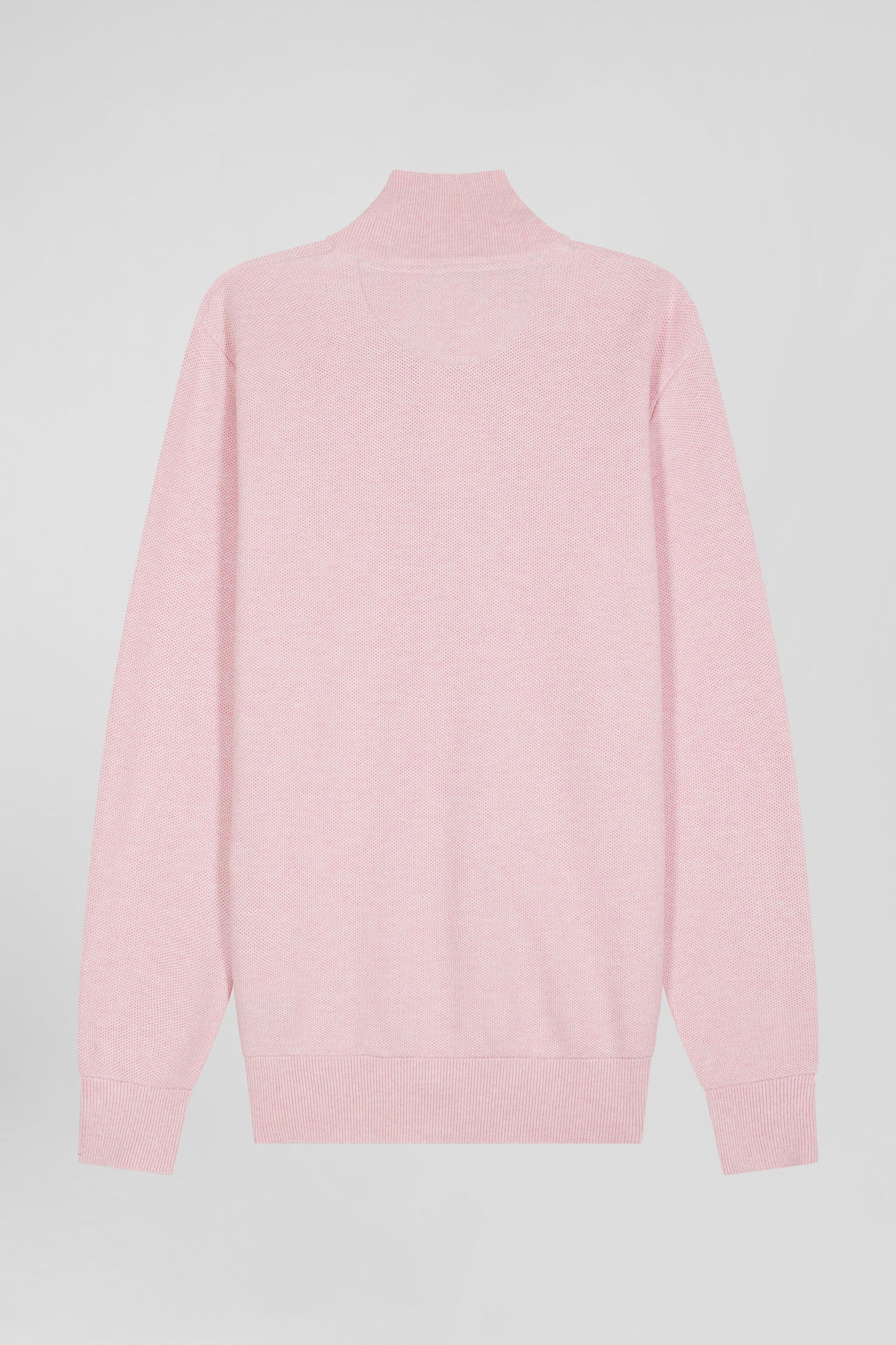 Cardigan zippé à col montant uni rose en coton