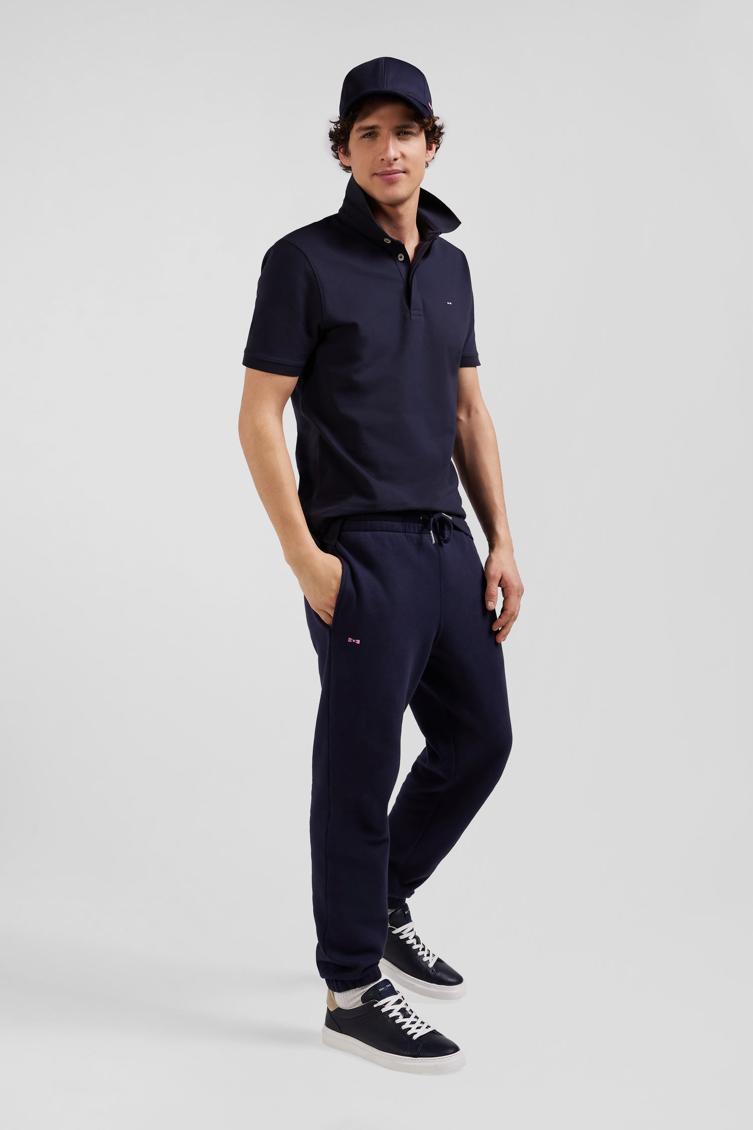 Pantalon jogging en molleton gratté bleu marine coupe Regular