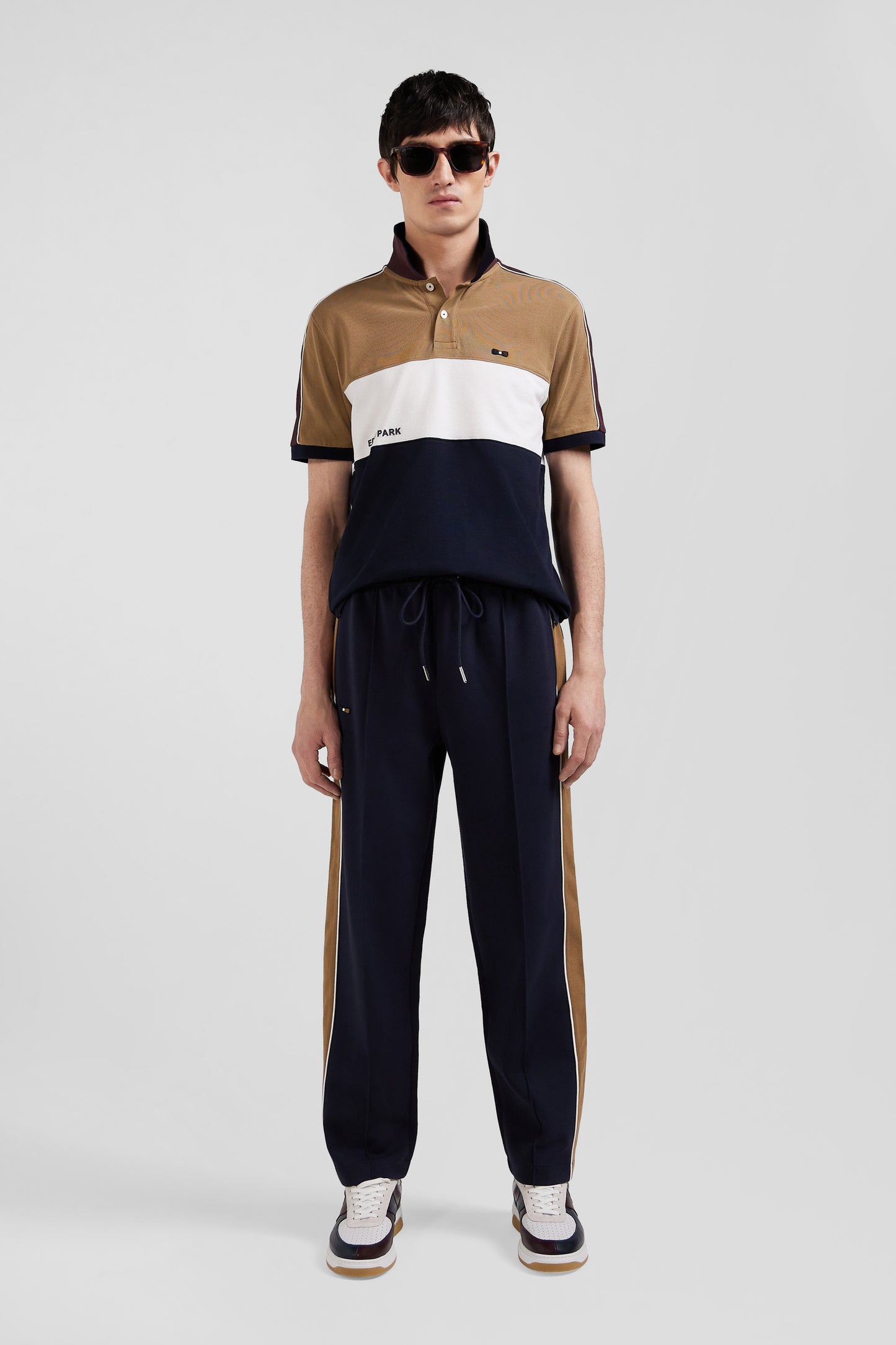 Hazelnut cotton-blend jogging pants Regular fit Leg piping