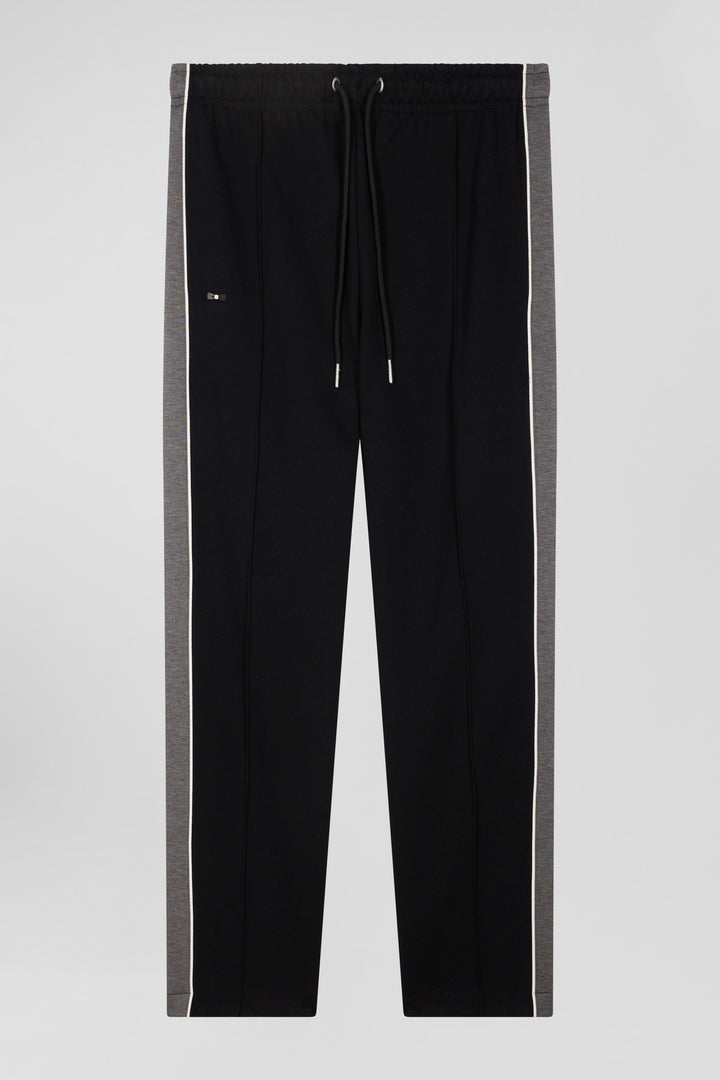 Pantalon jogging en coton mélangé noir coupe Regular passepoil jambes