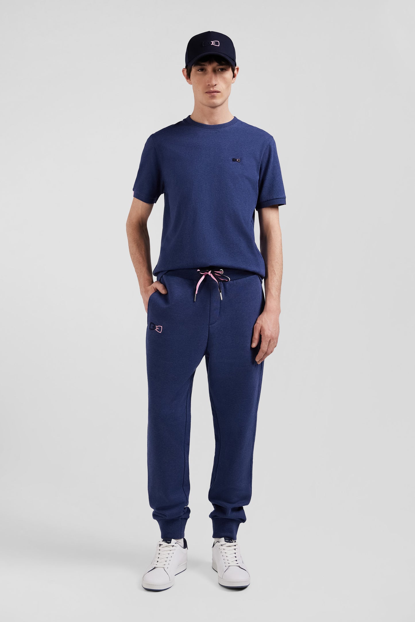 Pantalon jogging en molleton coton gratté bleu marine coupe Regular