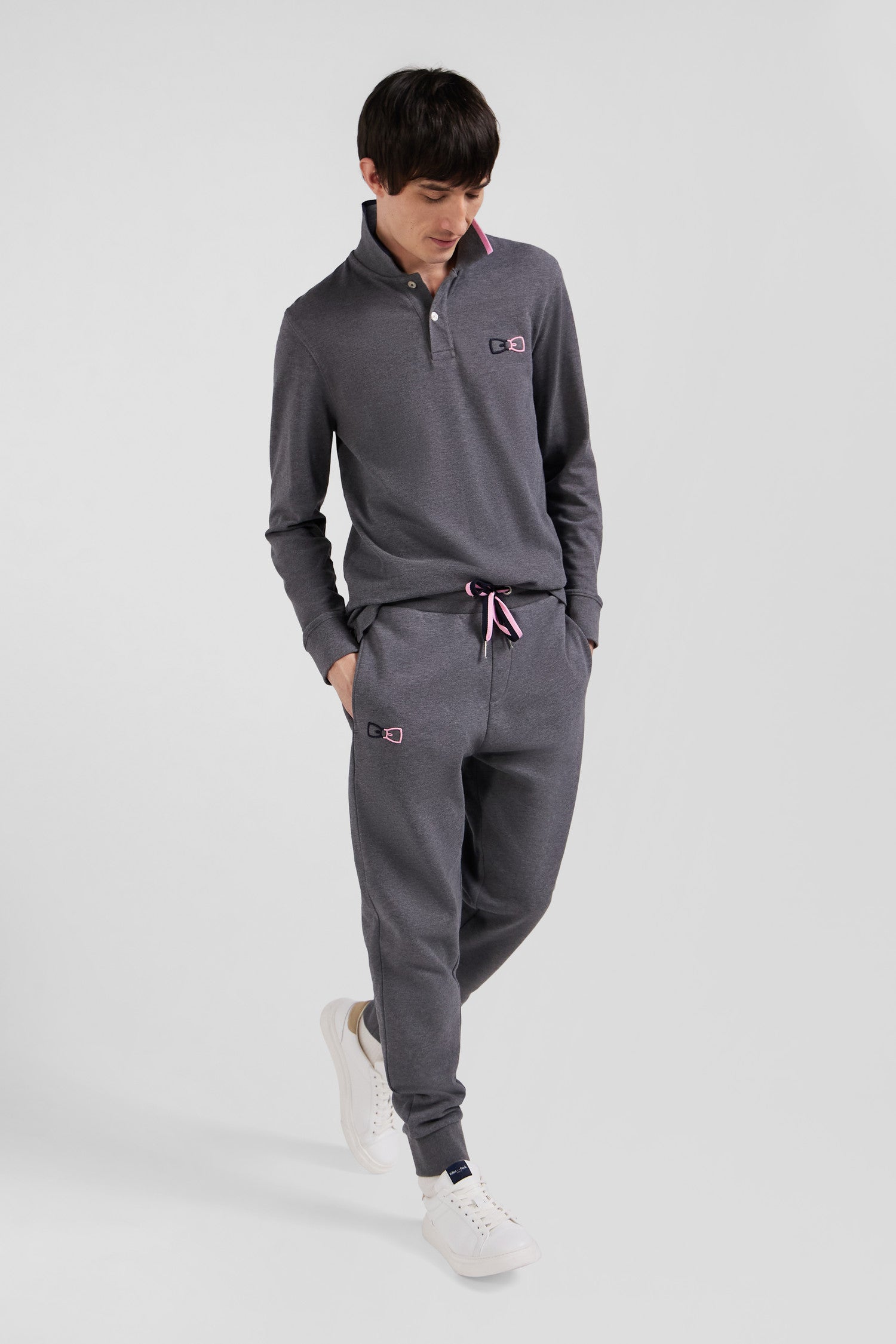 Pantalon jogging en molleton coton gratté gris coupe Regular