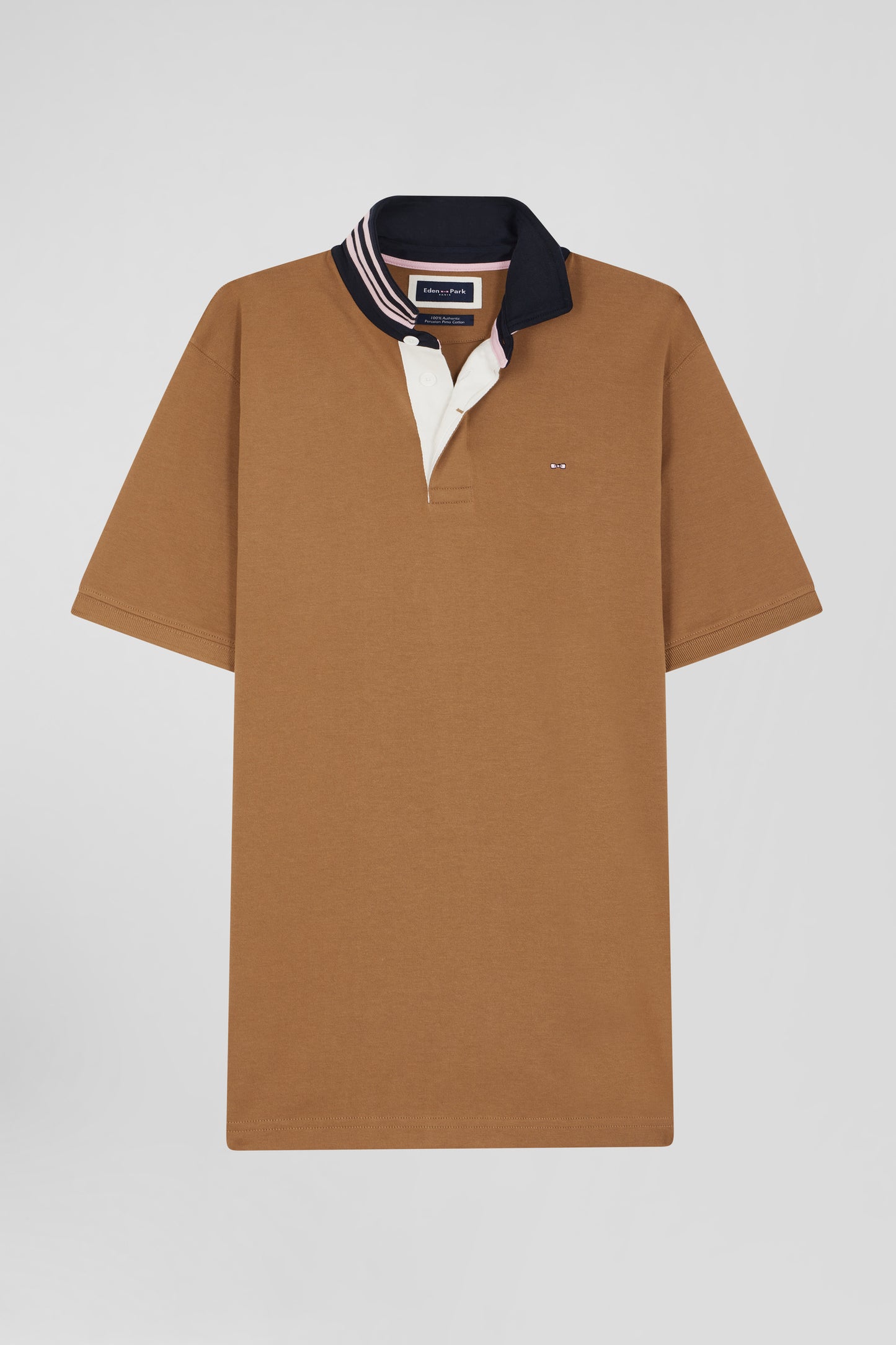 Hazelnut cotton jersey with contrasting collar Regular fit