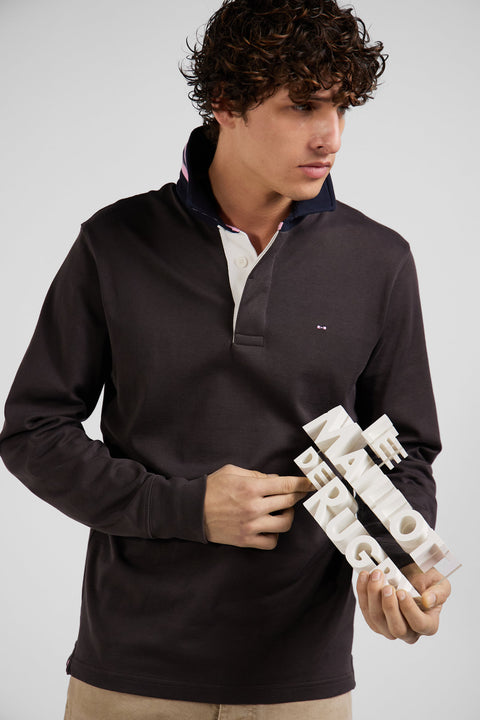 Regular brown long-sleeved Pima cotton rugby shirt - Image 3