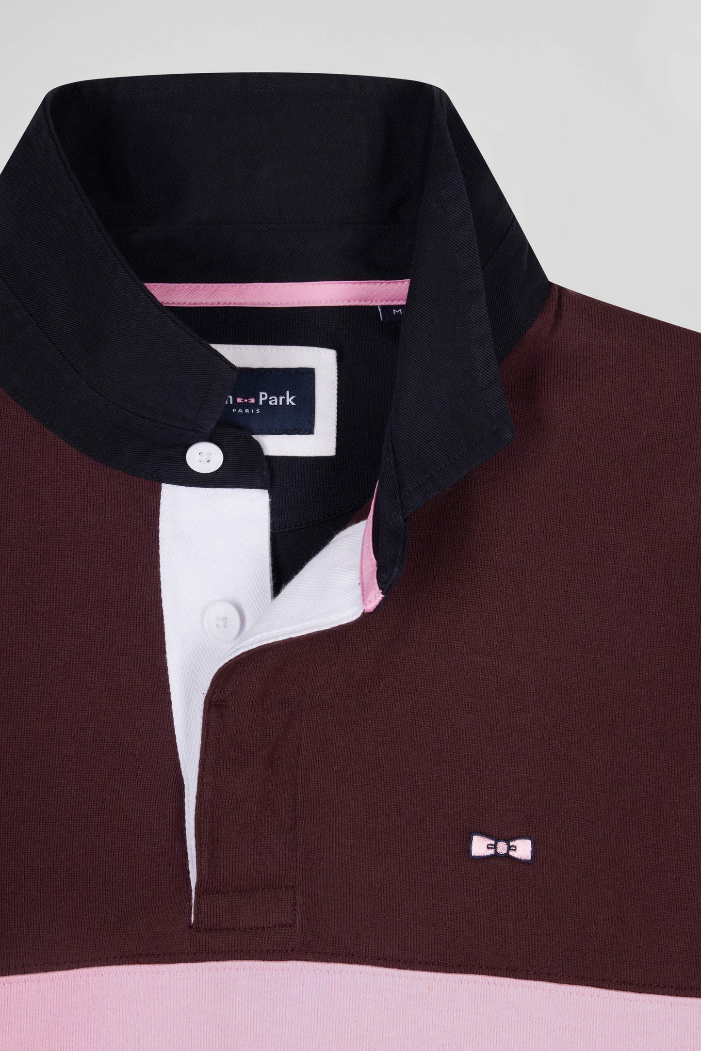 Regular grey long-sleeved colourblock cotton rugby shirt with back embroidery