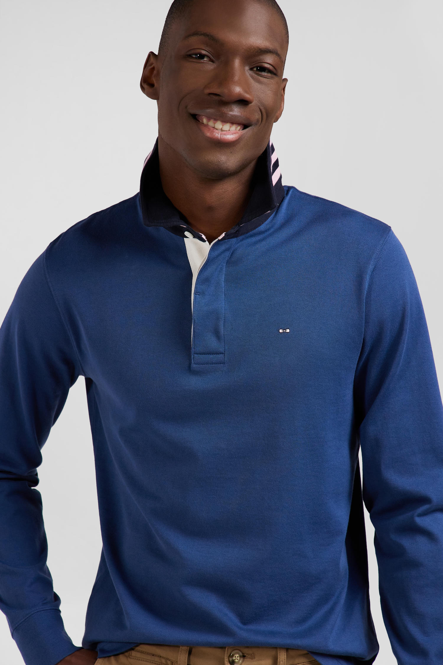 Regular dark blue long-sleeved Pima cotton rugby shirt