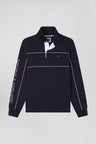 Regular navy long-sleeved cotton rugby shirt with pink piping and Eden Park embroidery